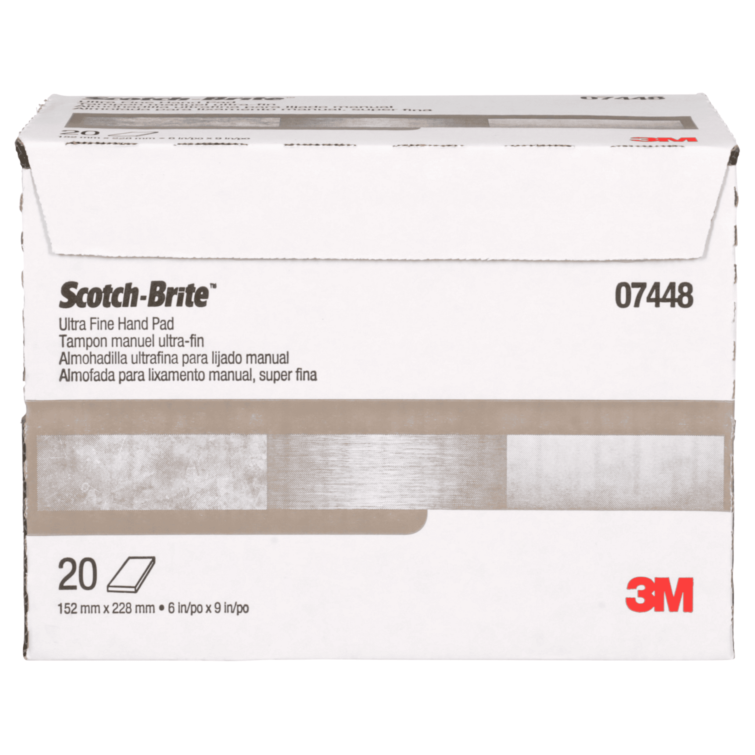 Scotch-Brite™ Hand Pad 7448, HP-HP, SiC Ultra Fine, Gray, 6 in x 9 in, 20/Carton, 60 ea/Case