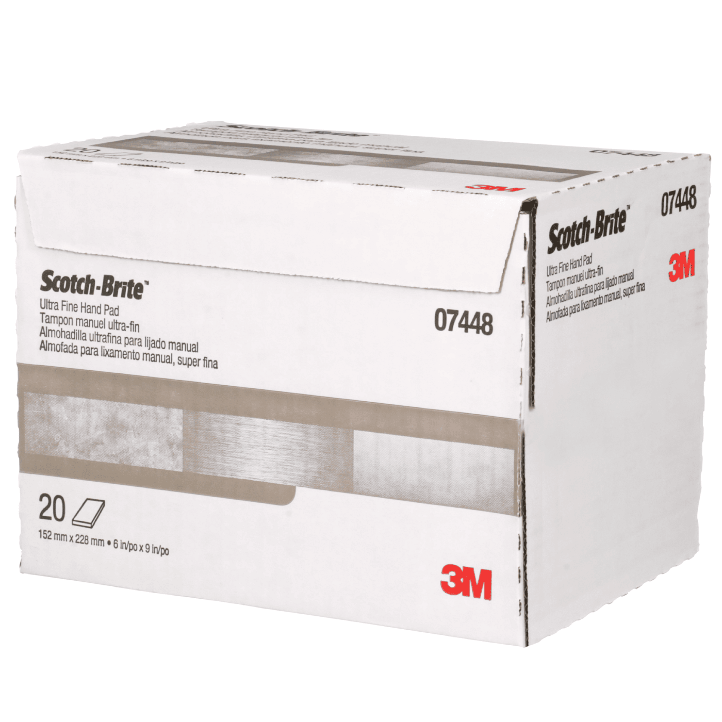 Scotch-Brite™ Hand Pad 7448, HP-HP, SiC Ultra Fine, Gray, 6 in x 9 in, 20/Carton, 60 ea/Case