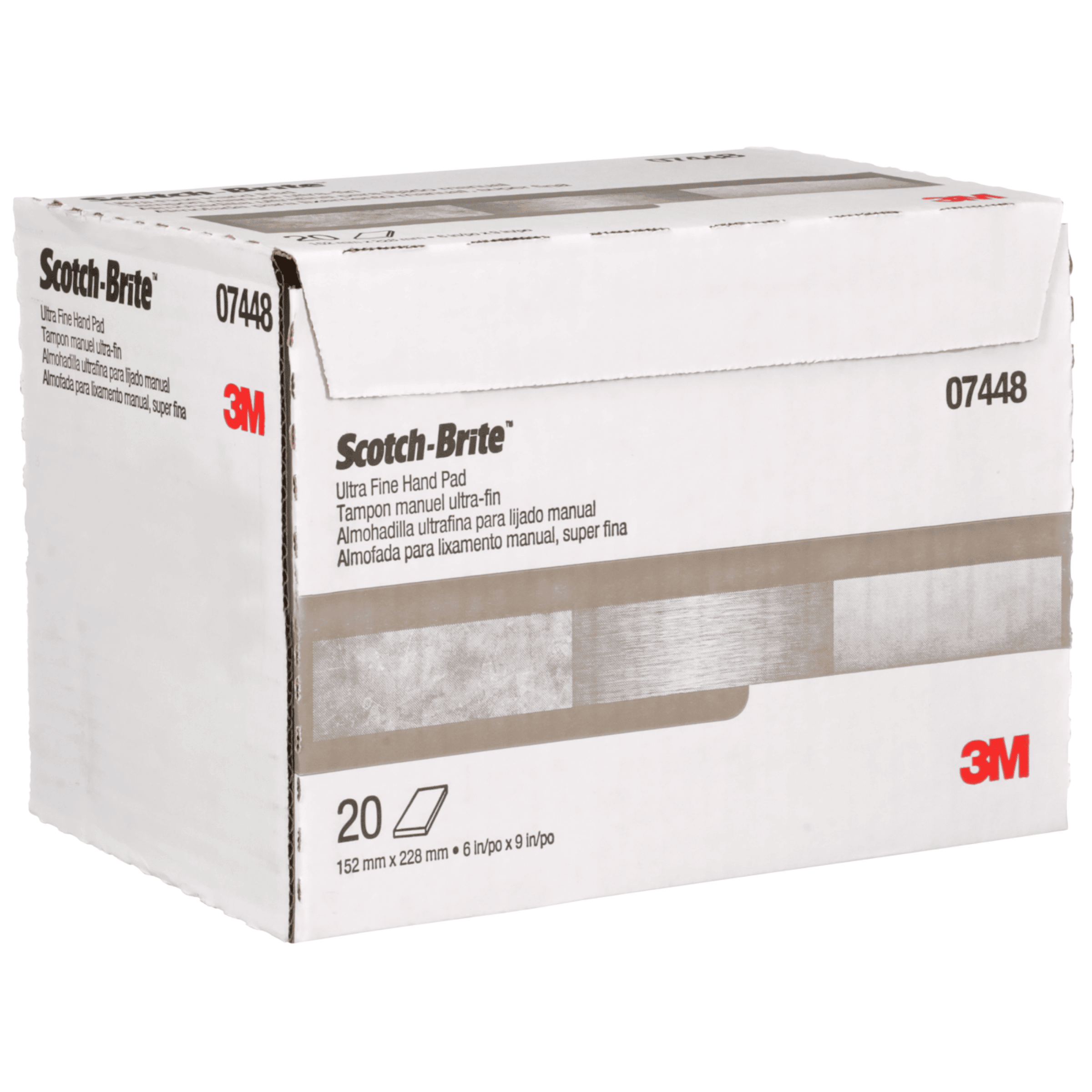 Scotch-Brite™ Hand Pad 7448, HP-HP, SiC Ultra Fine, Gray, 6 in x 9 in, 20/Carton, 60 ea/Case