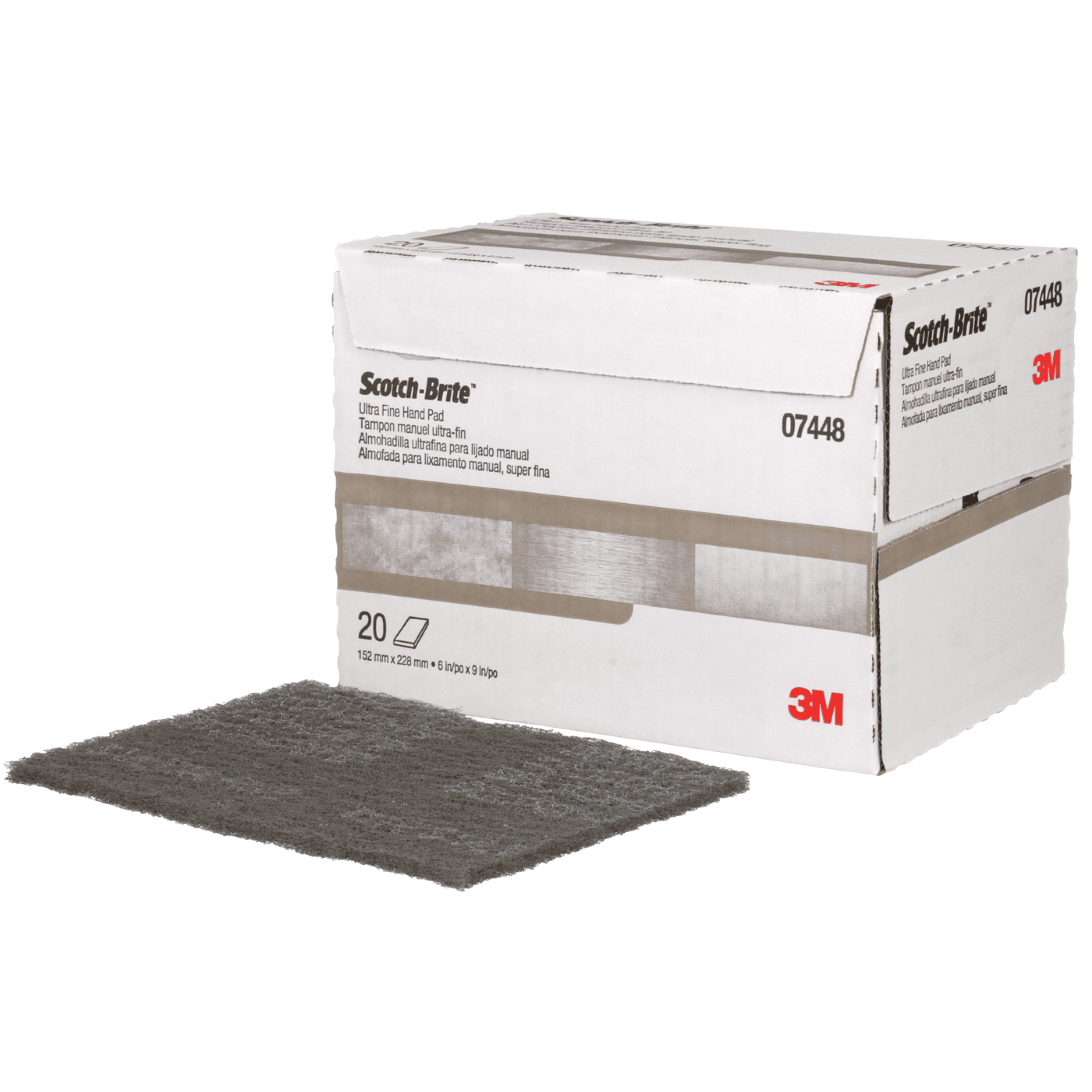 Scotch-Brite™ Hand Pad 7448, HP-HP, SiC Ultra Fine, Gray, 6 in x 9 in, 20/Carton, 60 ea/Case