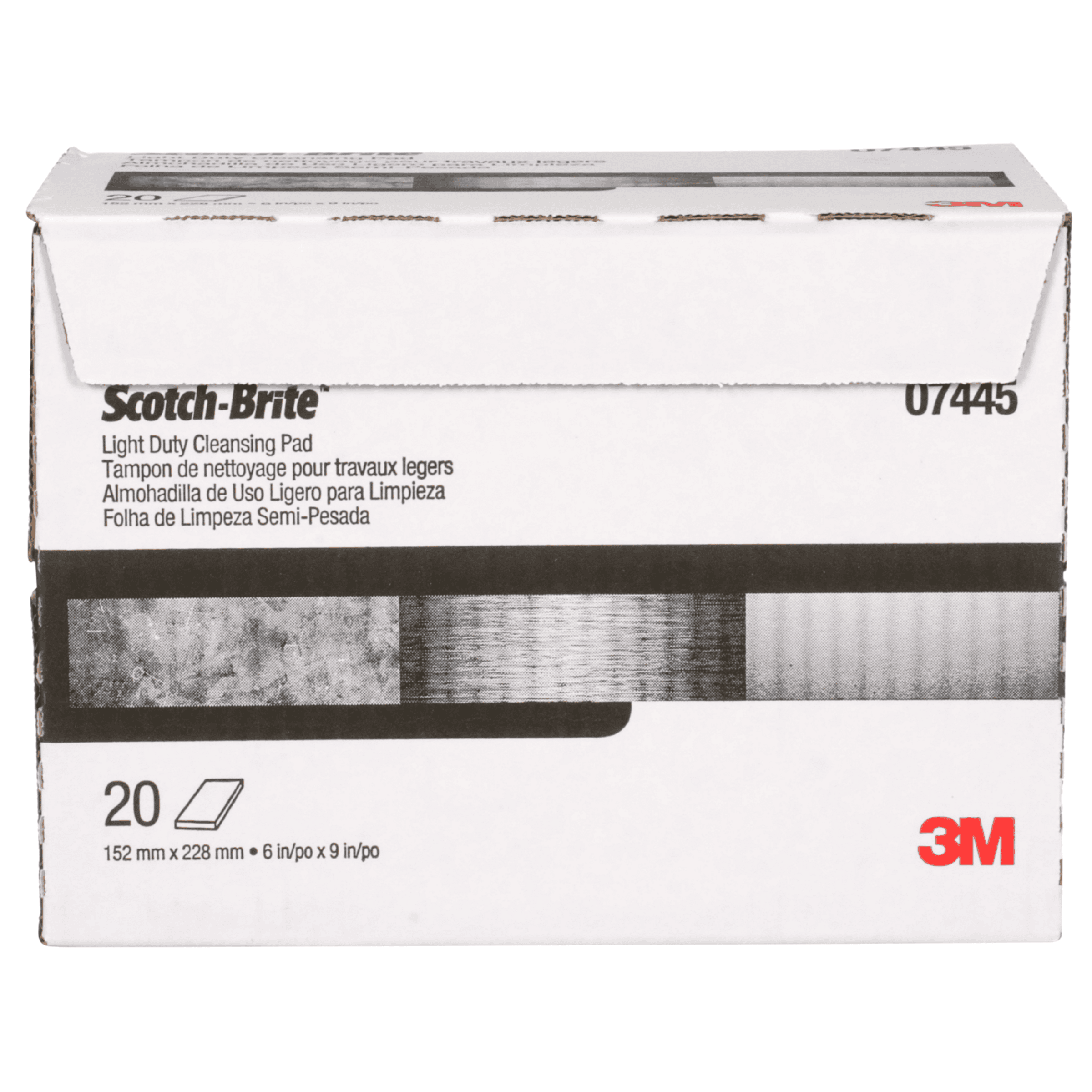 Scotch-Brite™ Light Cleansing Hand Pad 7445, HP-HP, Nepheline Syenite Super Fine, White, 6 in x 9 in, 20/Inner, 60 ea/Case