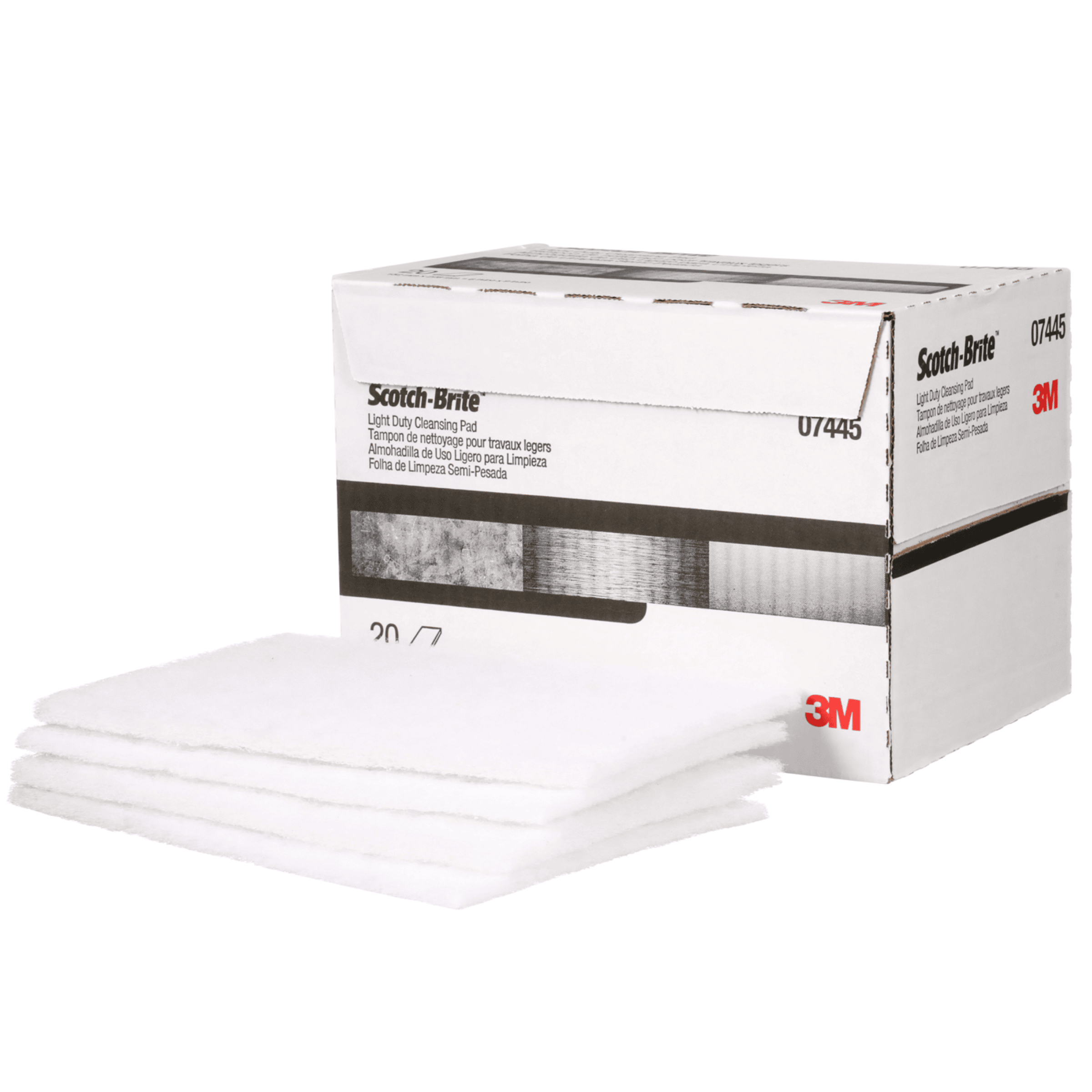 Scotch-Brite™ Light Cleansing Hand Pad 7445, HP-HP, Nepheline Syenite Super Fine, White, 6 in x 9 in, 20/Inner, 60 ea/Case
