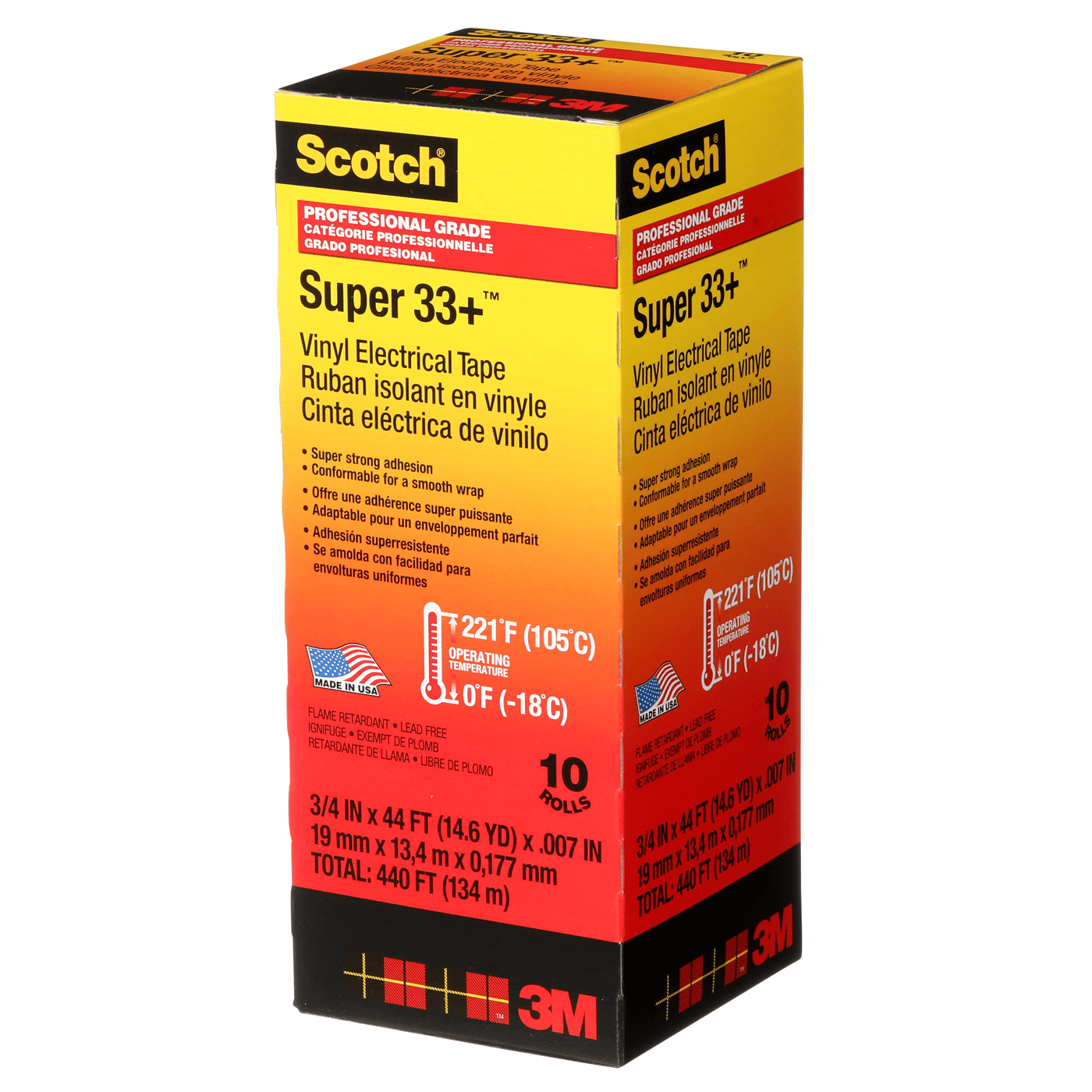 Scotch® Super 33+ Vinyl Electrical Tape, 3/4 in x 44 ft, Black, 10 rolls/carton, 100 rolls/Case