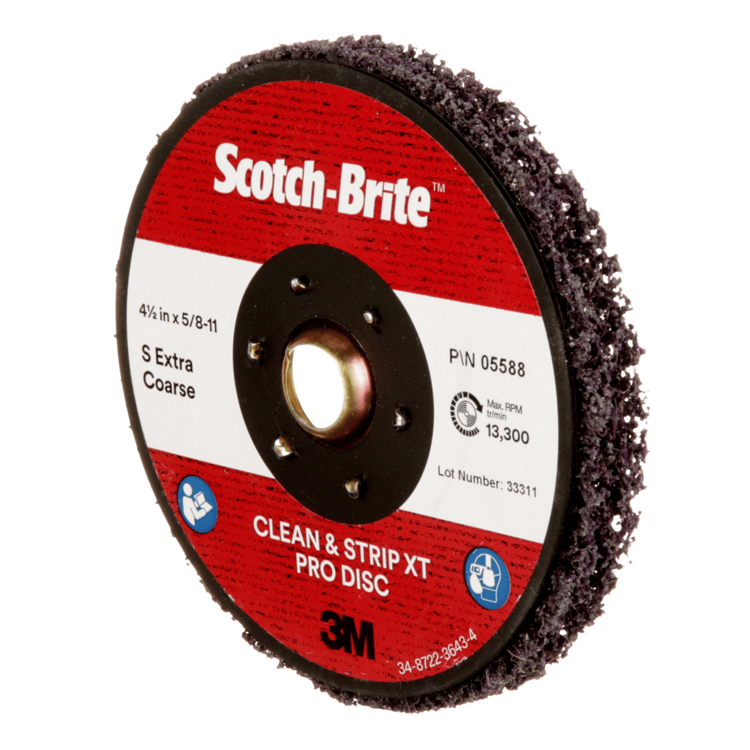 Scotch-Brite™ Clean and Strip XT Pro TN Quick Change Disc, XO-DN, SiC Extra Coarse, Purple, 4-1/2 in x 5/8 in-11, 10 ea/Case