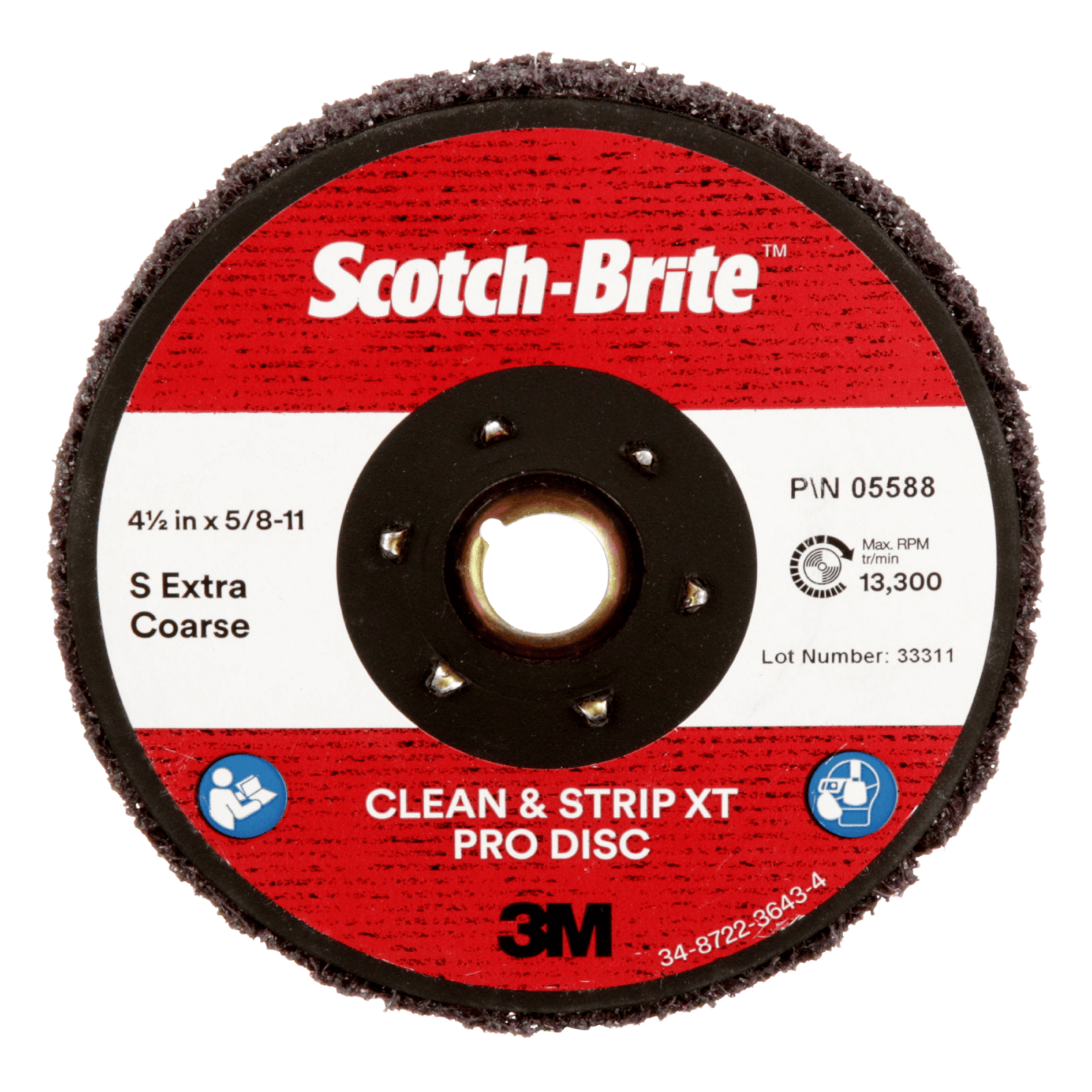 Scotch-Brite™ Clean and Strip XT Pro TN Quick Change Disc, XO-DN, SiC Extra Coarse, Purple, 4-1/2 in x 5/8 in-11, 10 ea/Case