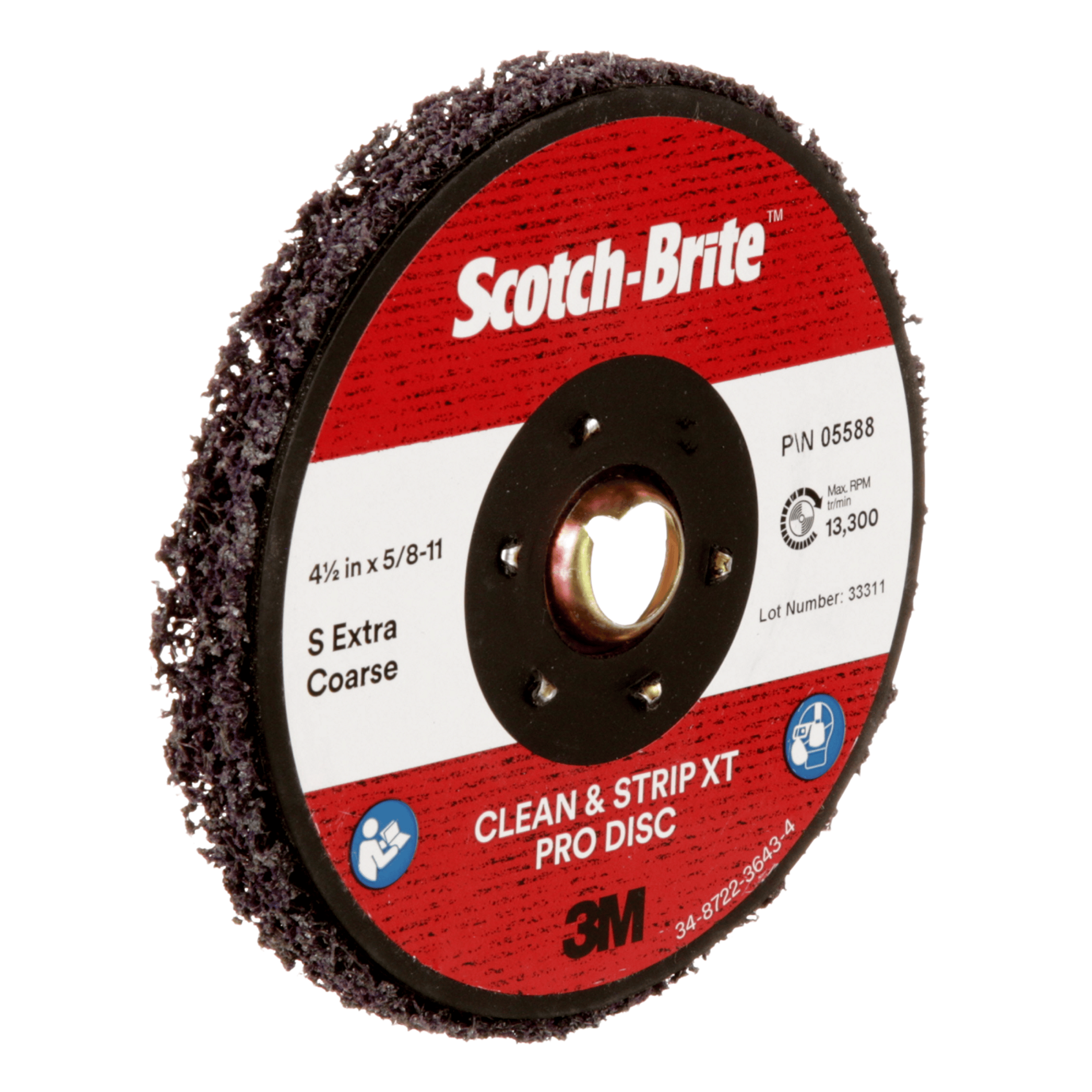 Scotch-Brite™ Clean and Strip XT Pro TN Quick Change Disc, XO-DN, SiC Extra Coarse, Purple, 4-1/2 in x 5/8 in-11, 10 ea/Case