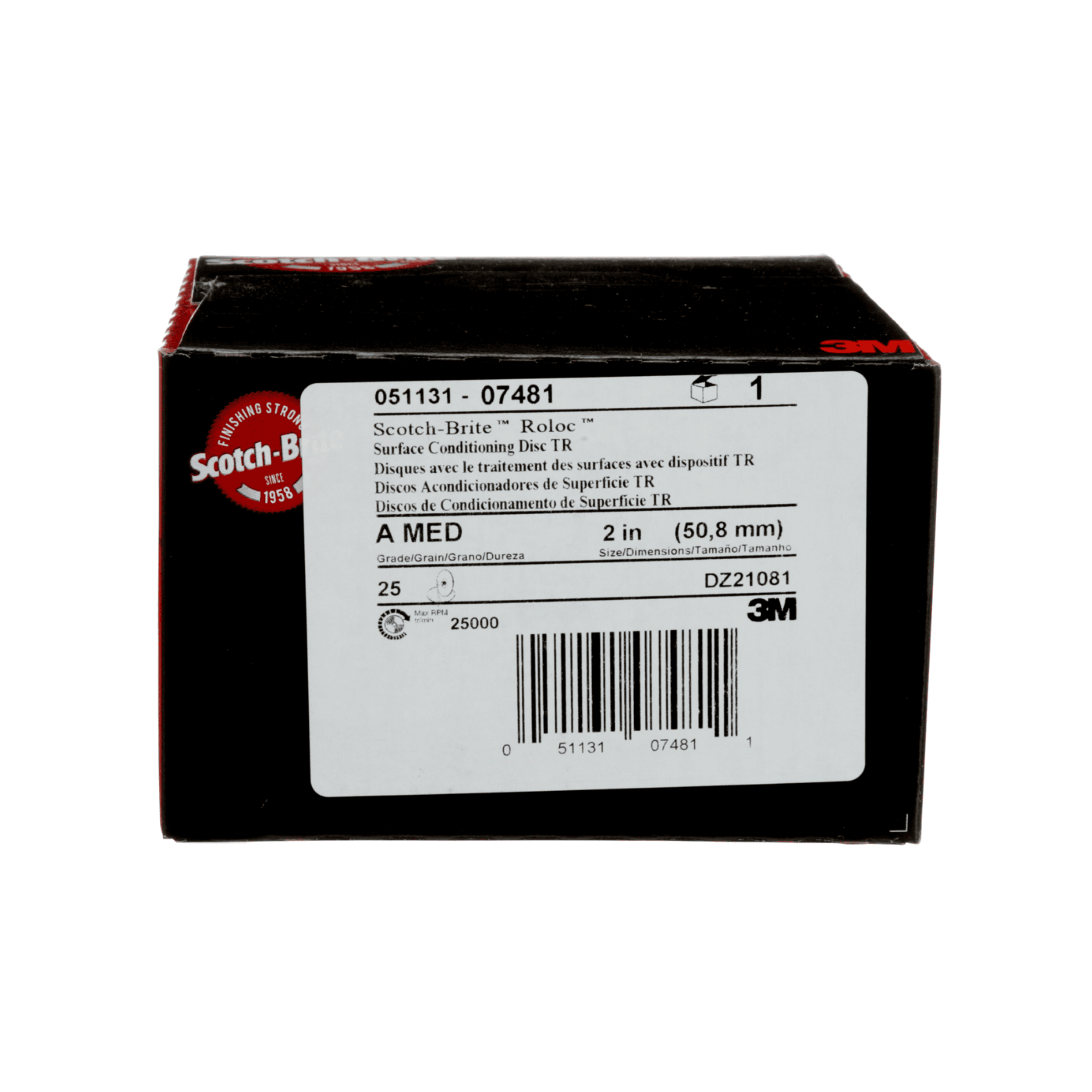 Scotch-Brite™ Roloc™ Surface Conditioning Disc, 07481, SC-DR, A/O Medium, TR, 2 in, 25/Carton, 100 ea/Case