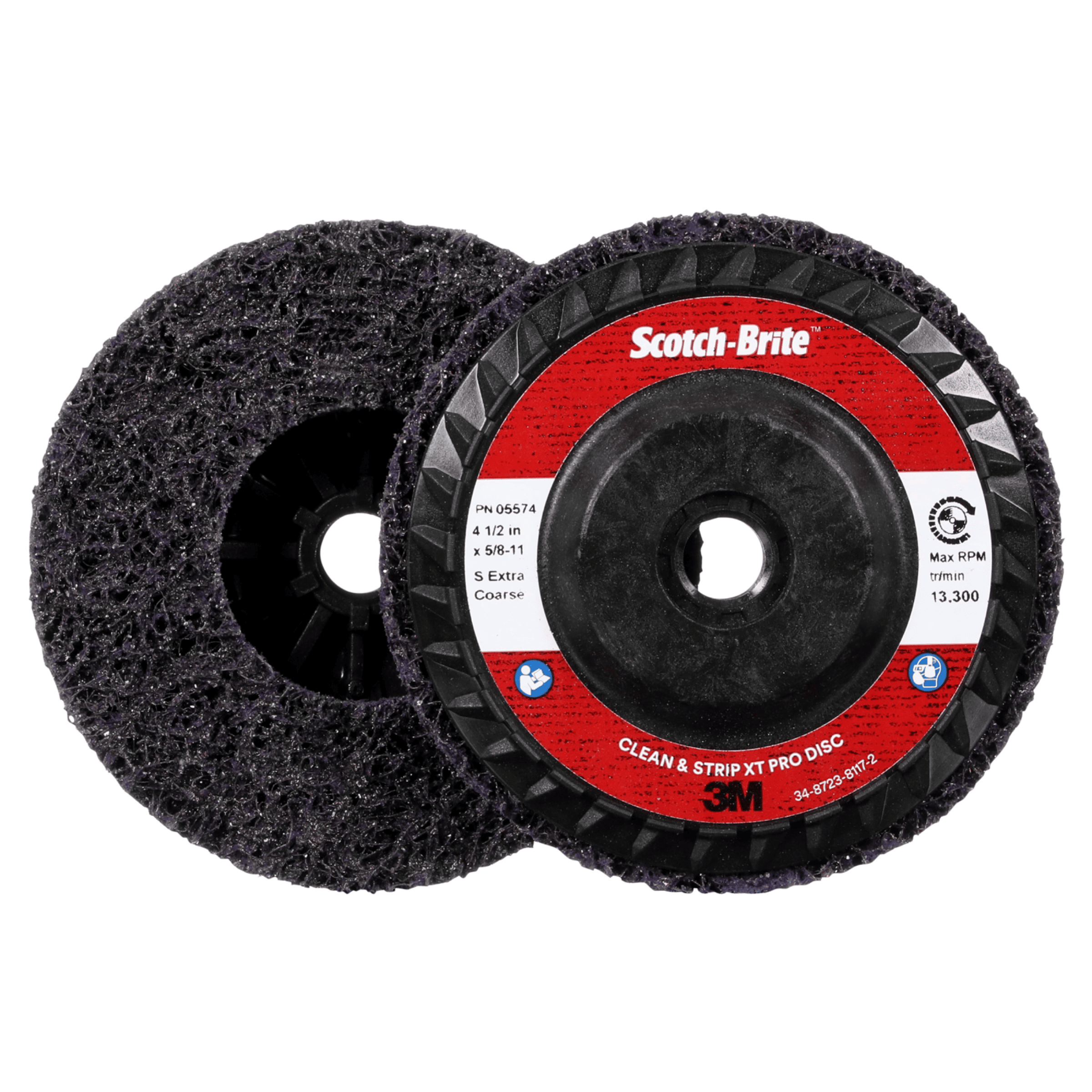 Scotch-Brite™ Clean and Strip XT Pro Disc, XO-DC, SiC Extra Coarse, Purple, 4-1/2 in x 5/8"-11, Type 27, 10 ea/Case