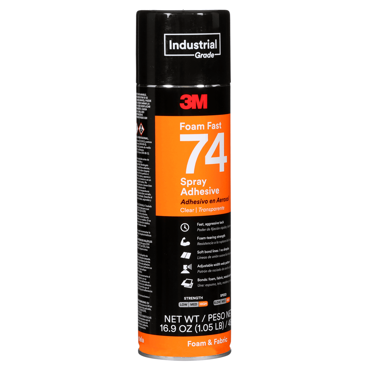3M™ Foam Fast Spray Adhesive 74, Clear, 24 fl oz Can (Net Wt 16.9 oz), 12/Case, NOT FOR SALE IN CA AND OTHER STATES