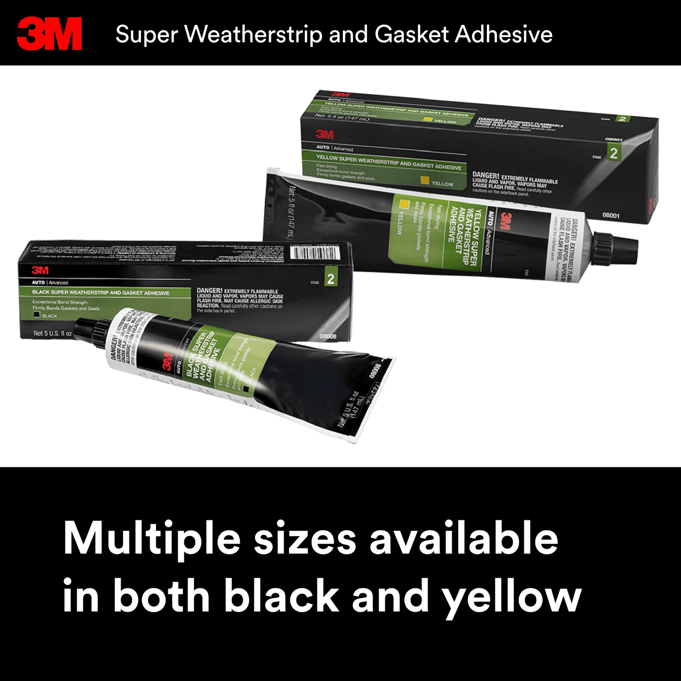 3M™ Super Weatherstrip and Gasket Adhesive, 08001, Yellow, 5 oz Tube, 6 per case