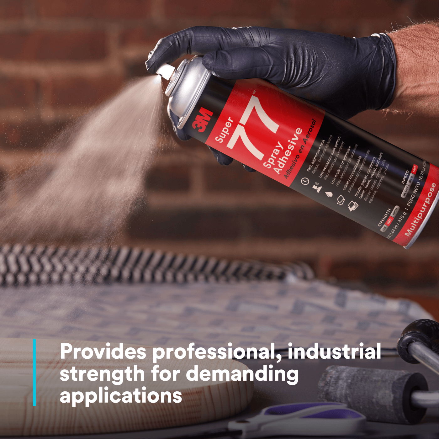3M™ Super 77™ Multipurpose Spray Adhesive, 24 fl oz Can (Net Wt 16.75 oz), 12/Case, NOT FOR SALE IN CA AND OTHER STATES