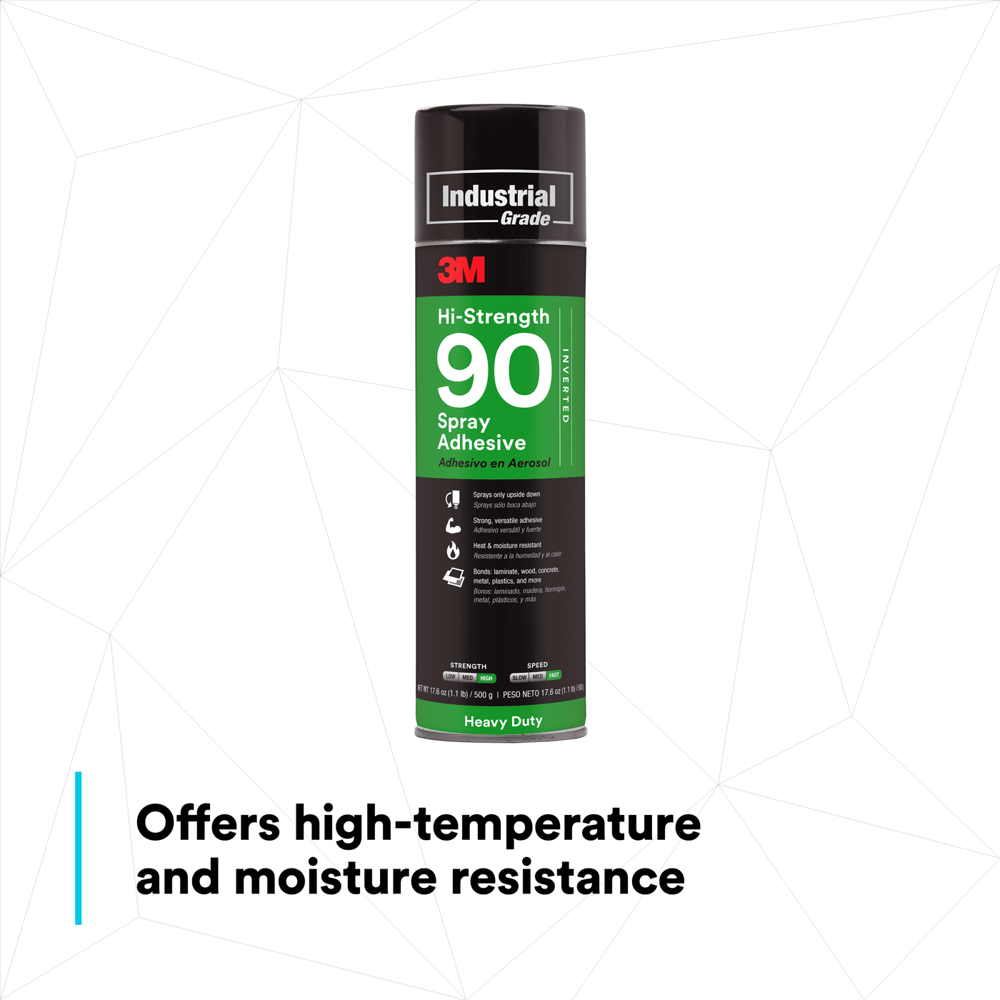 3M™ Hi-Strength Spray Adhesive 90, Inverted, Clear, 24 fl oz Can (Net Wt 17.6 oz), 12/Case, NOT FOR SALE IN CA AND OTHER STATES