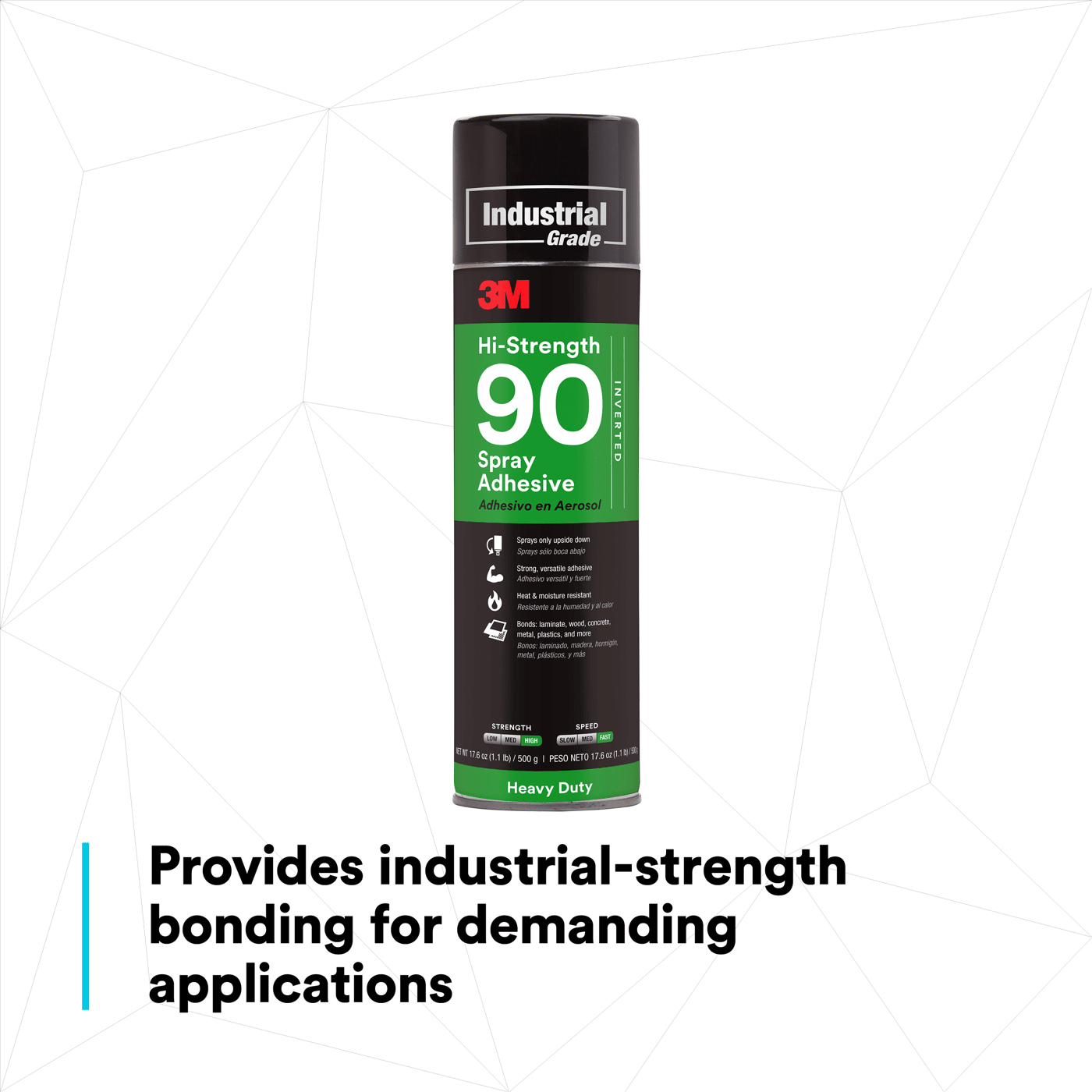 3M™ Hi-Strength Spray Adhesive 90, Inverted, Clear, 24 fl oz Can (Net Wt 17.6 oz), 12/Case, NOT FOR SALE IN CA AND OTHER STATES