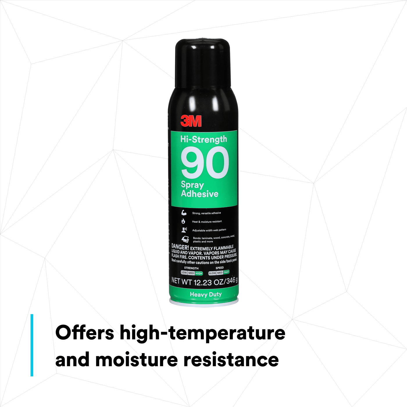 3M™ Hi-Strength Spray Adhesive 90, Inverted, Clear, 24 fl oz Can (Net Wt 17.6 oz), 12/Case, NOT FOR SALE IN CA AND OTHER STATES