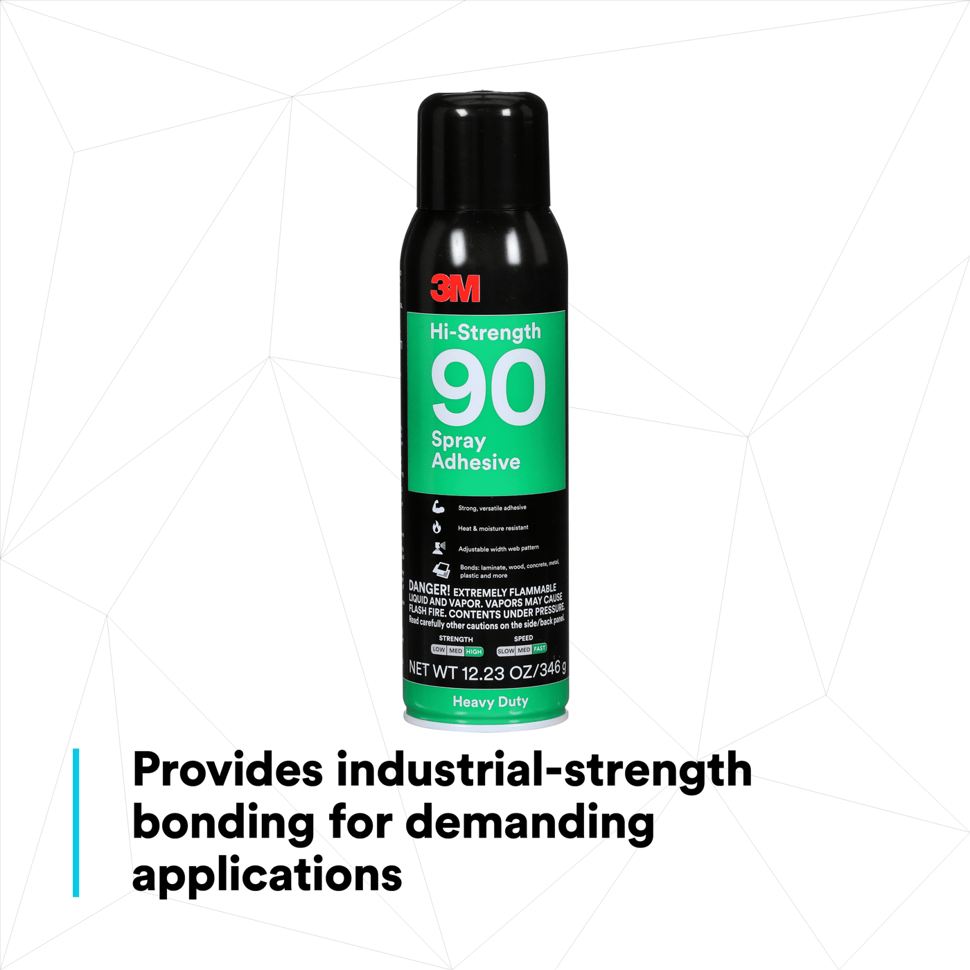 3M™ Hi-Strength Spray Adhesive 90, Inverted, Clear, 24 fl oz Can (Net Wt 17.6 oz), 12/Case, NOT FOR SALE IN CA AND OTHER STATES