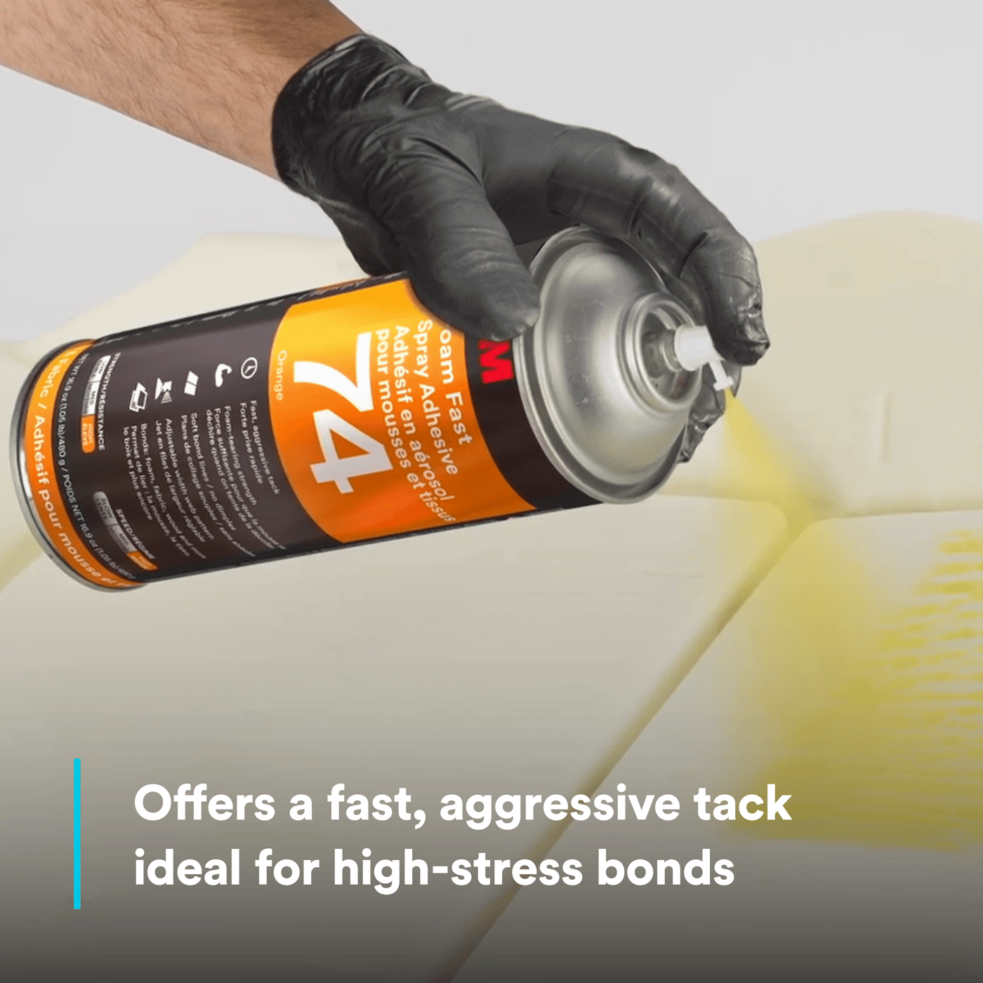 3M™ Foam Fast Spray Adhesive 74, Orange, 24 fl oz Can (Net Wt 16.9 oz), 12/Case, NOT FOR SALE IN CA AND OTHER STATES