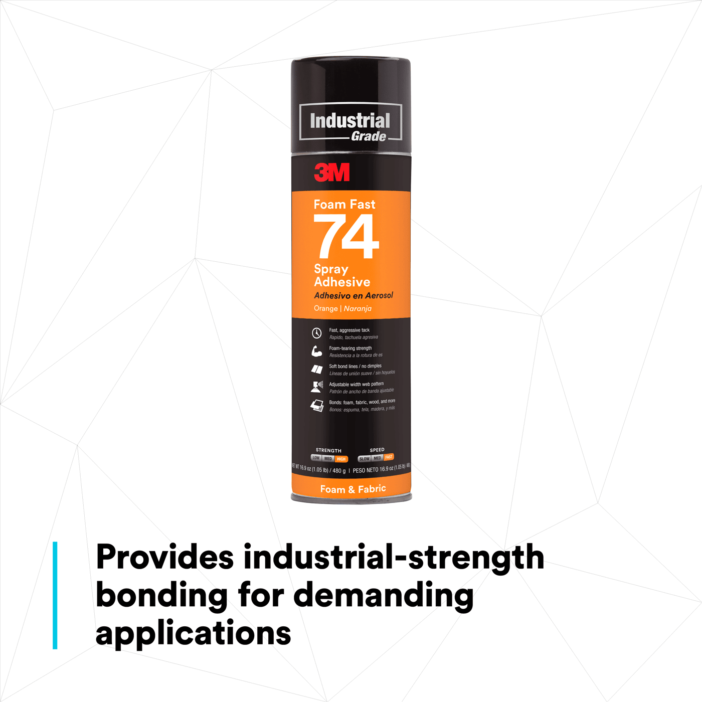 3M™ Foam Fast Spray Adhesive 74, Orange, 24 fl oz Can (Net Wt 16.9 oz), 12/Case, NOT FOR SALE IN CA AND OTHER STATES