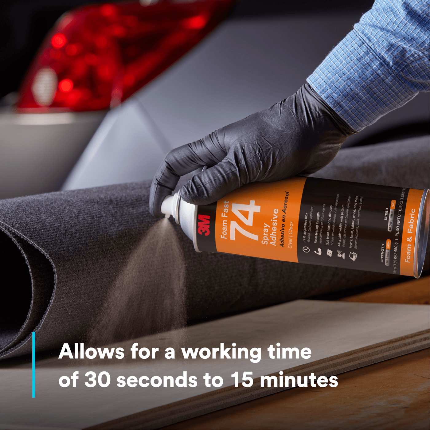 3M™ Foam Fast Spray Adhesive 74, Clear, 24 fl oz Can (Net Wt 16.9 oz), 12/Case, NOT FOR SALE IN CA AND OTHER STATES