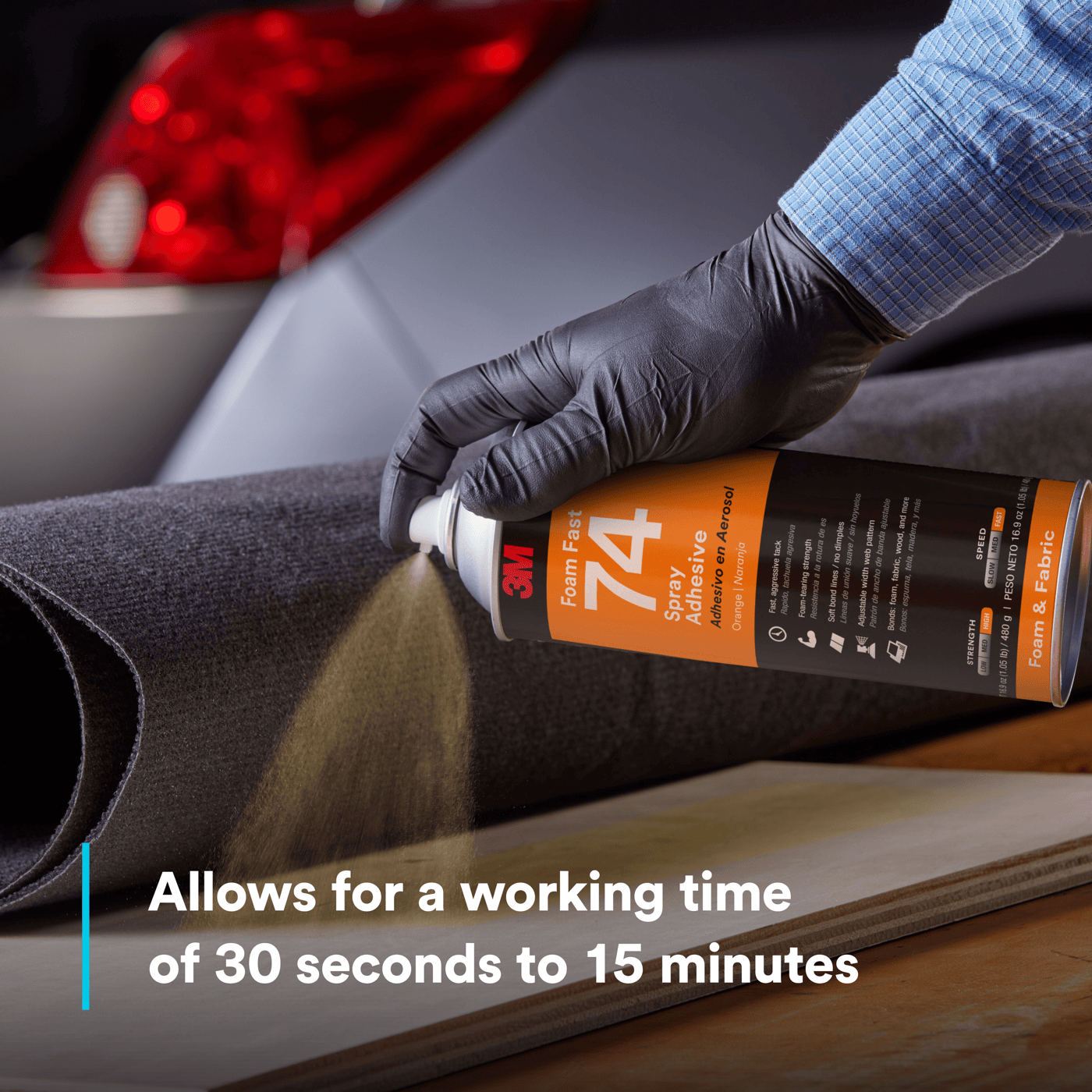 3M™ Foam Fast Spray Adhesive 74, Orange, 24 fl oz Can (Net Wt 16.9 oz), 12/Case, NOT FOR SALE IN CA AND OTHER STATES
