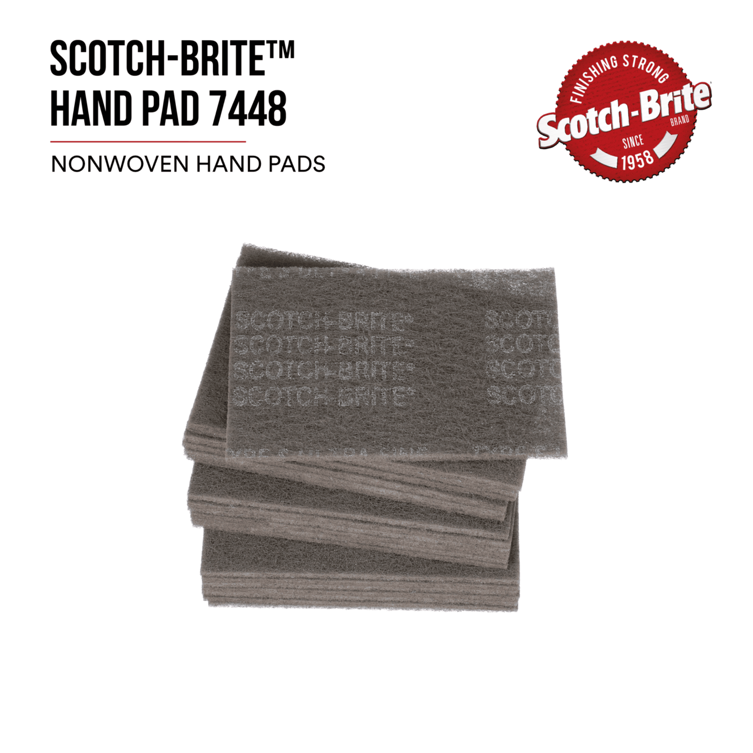 Scotch-Brite™ Hand Pad 7448, HP-HP, SiC Ultra Fine, Gray, 6 in x 9 in, 20/Carton, 60 ea/Case