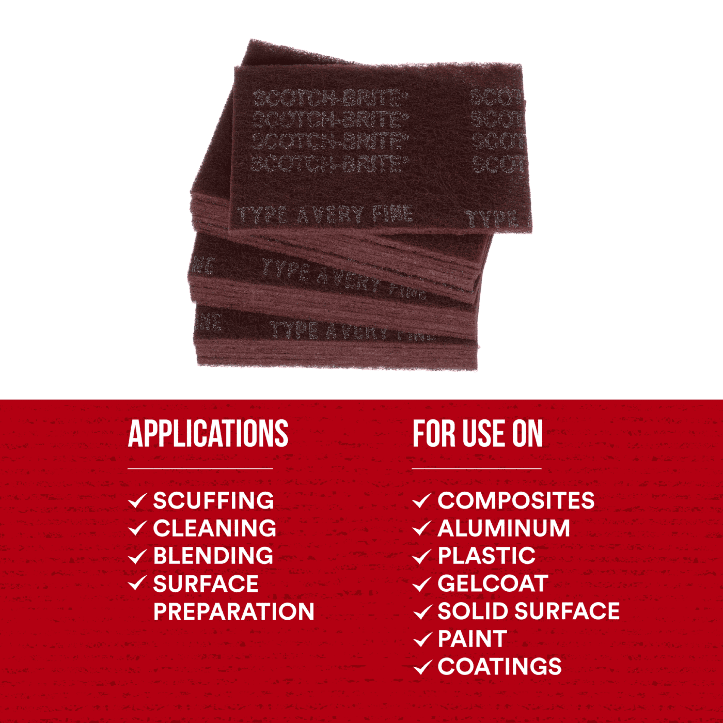 Scotch-Brite™ Hand Pad 7447, HP-HP, A/O Very Fine, Maroon, 6 in x 9 in, 20/Carton, 60 ea/Case
