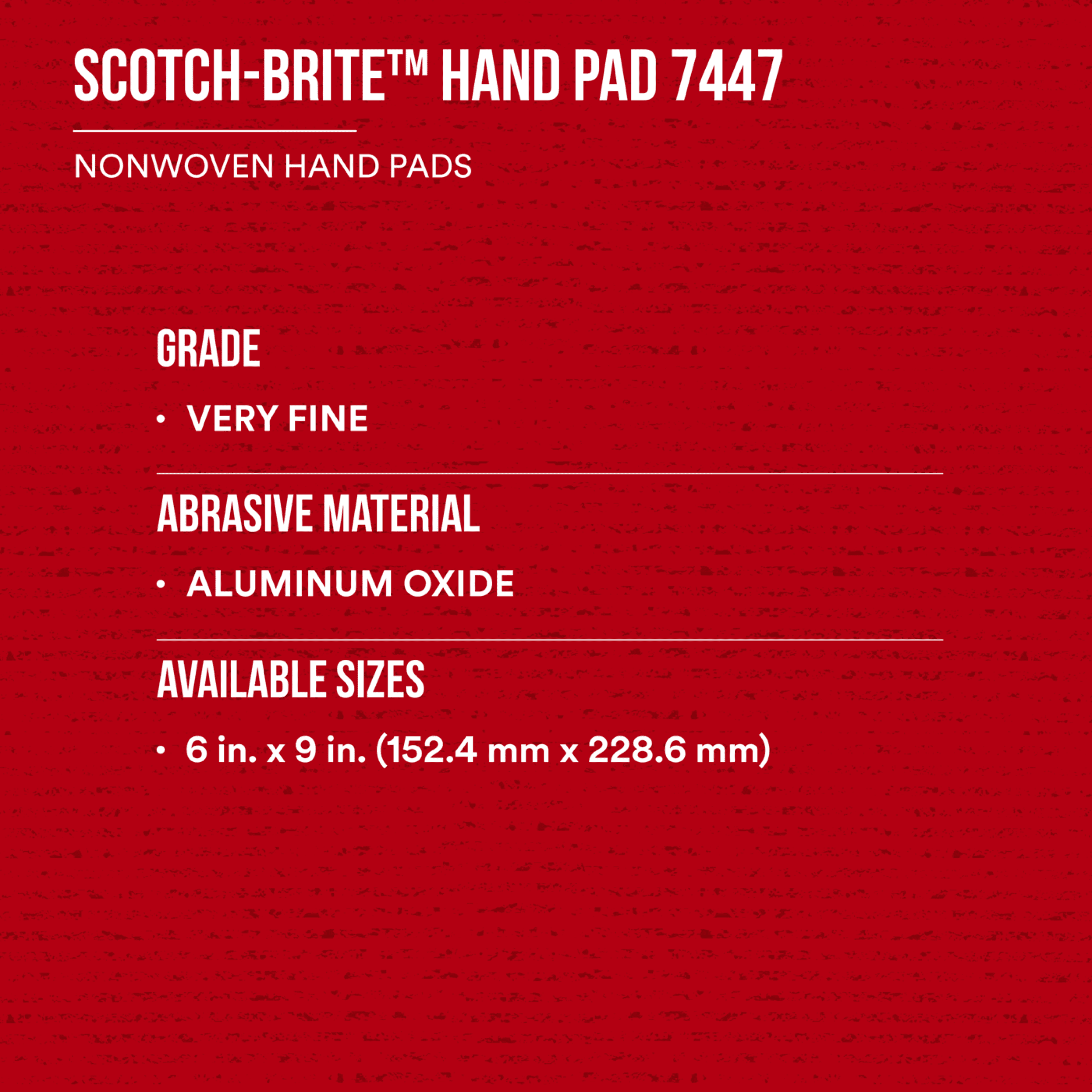 Scotch-Brite™ Hand Pad 7447, HP-HP, A/O Very Fine, Maroon, 6 in x 9 in, 20/Carton, 60 ea/Case
