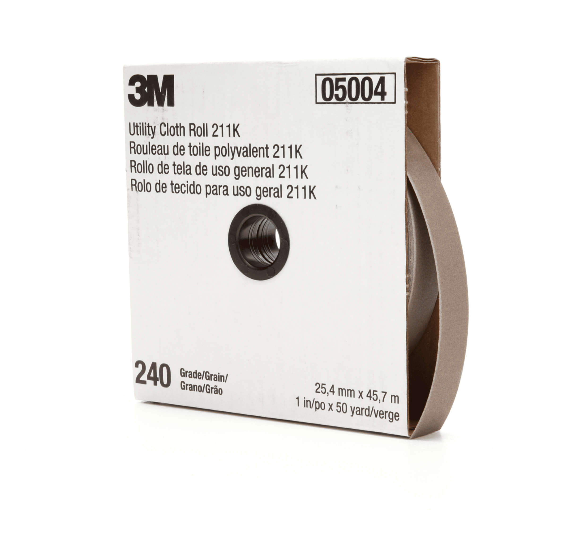 3M™ Utility Cloth Roll 211K, 240 J-weight, 1 in x 50 yd, Full-flex, 5 ea/Case