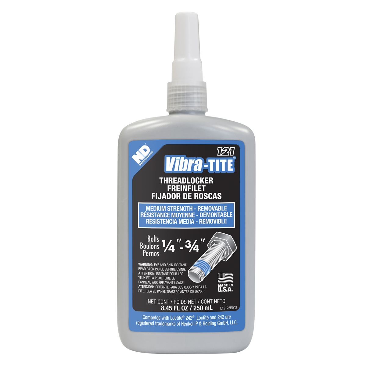 12125 - Vibra-Tite 121 Medium Strength Threadlocker - Blue - 250mL