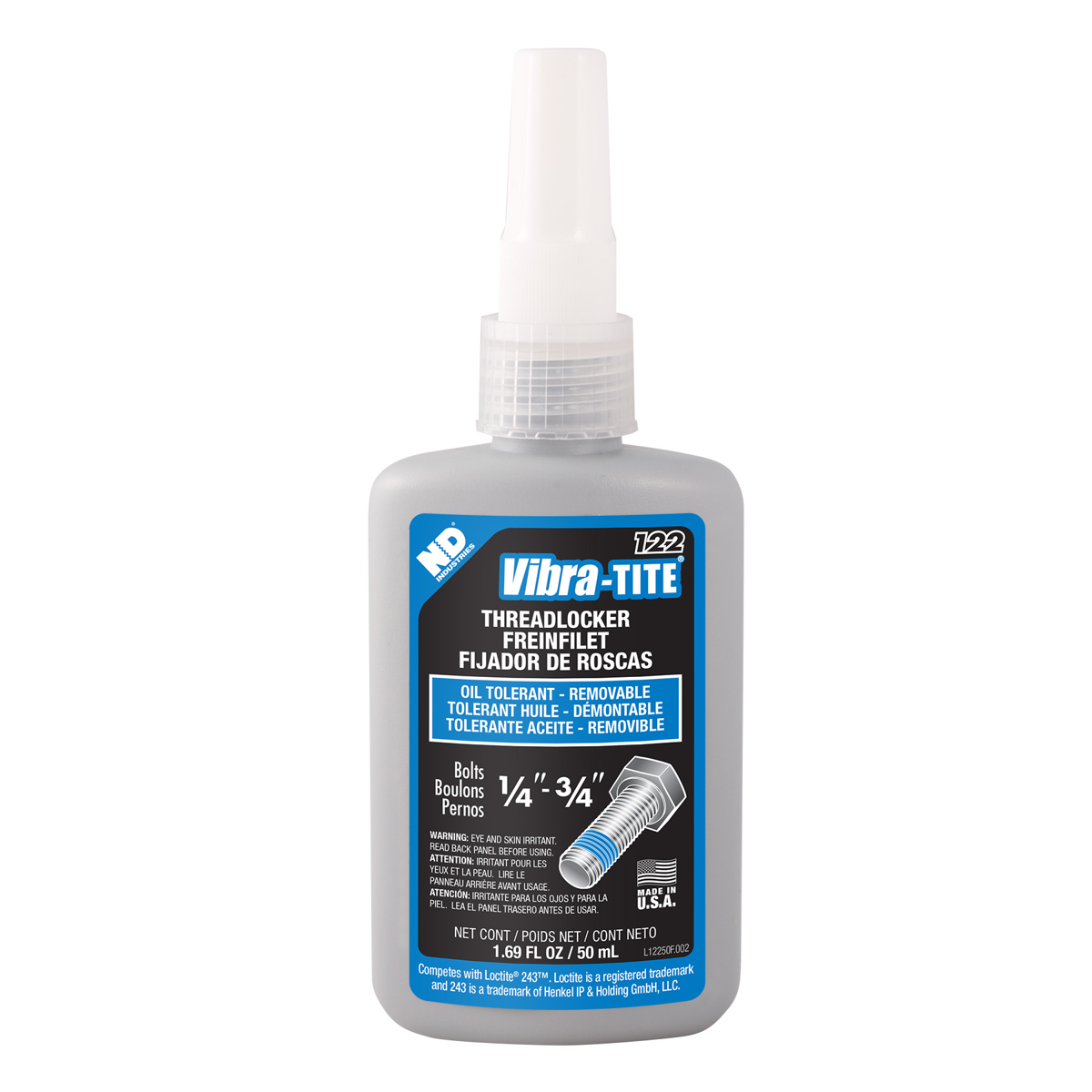 12250 - Vibra-Tite 122 Oil Tolerant Threadlocker - Blue - 50mL