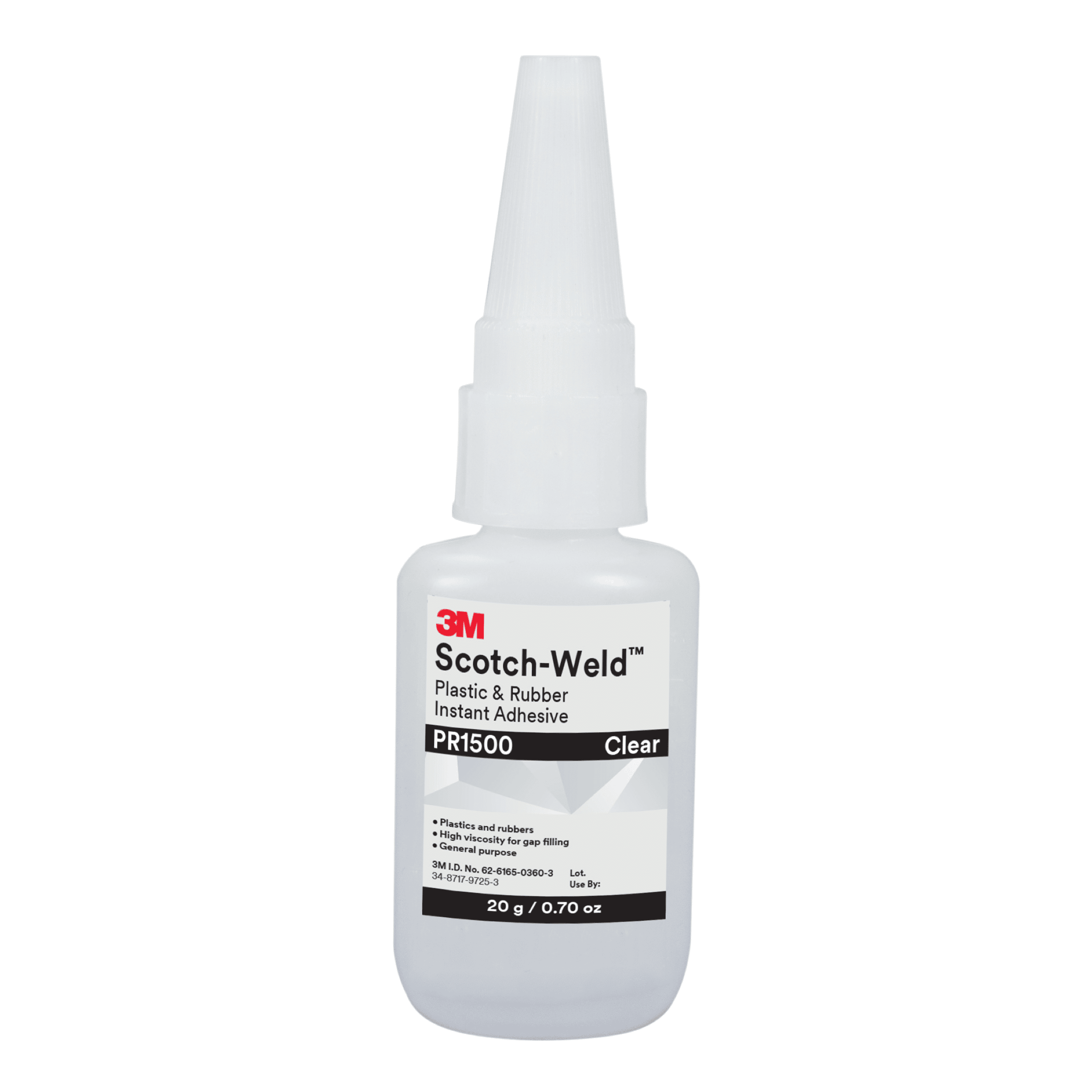 3M™ Scotch-Weld™ Plastic & Rubber Instant Adhesive PR1500, Clear, 20 Gram, 10 Bottles/Case