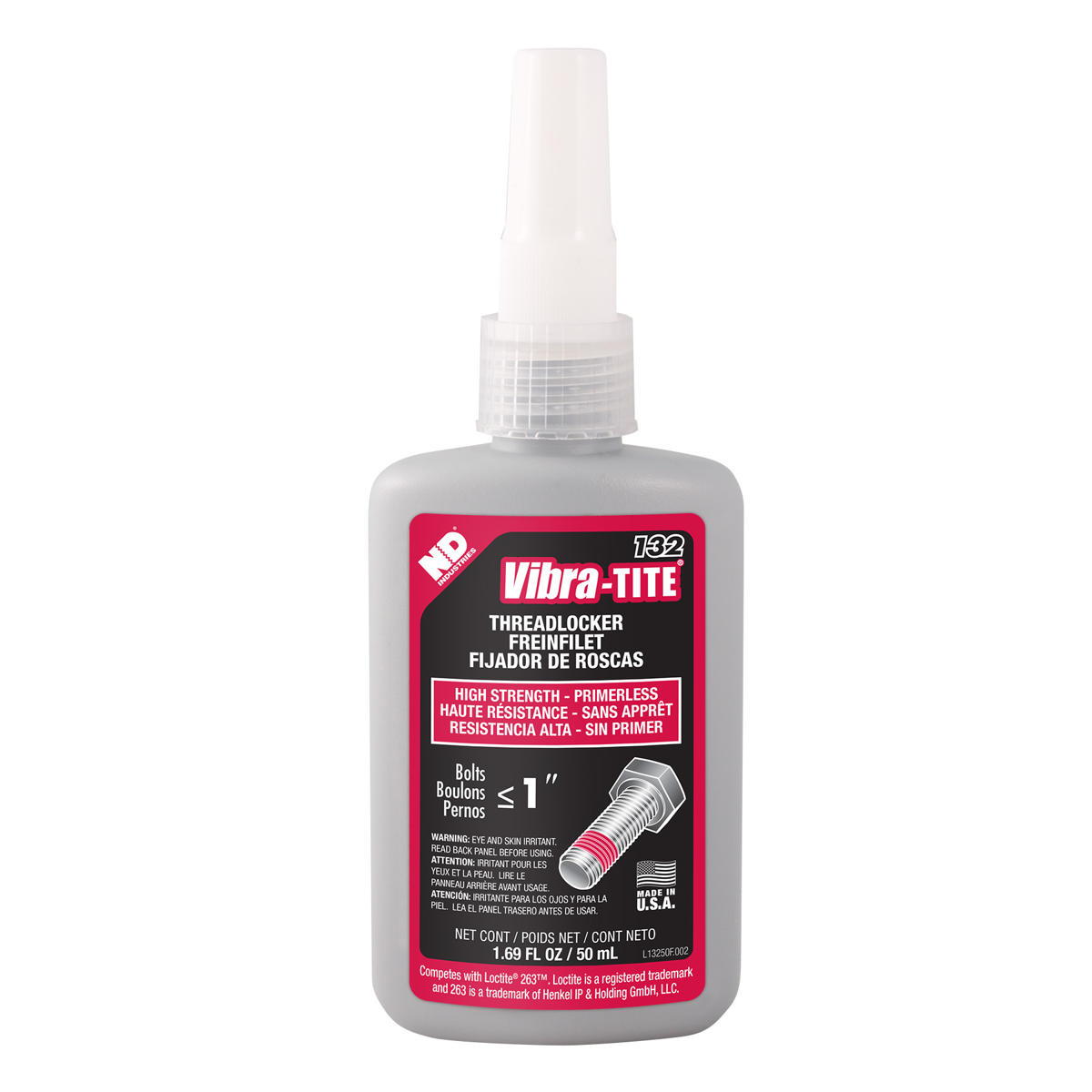 13250 - Vibra-Tite 132 High Strength Primerless Threadlocker - Red - 50mL