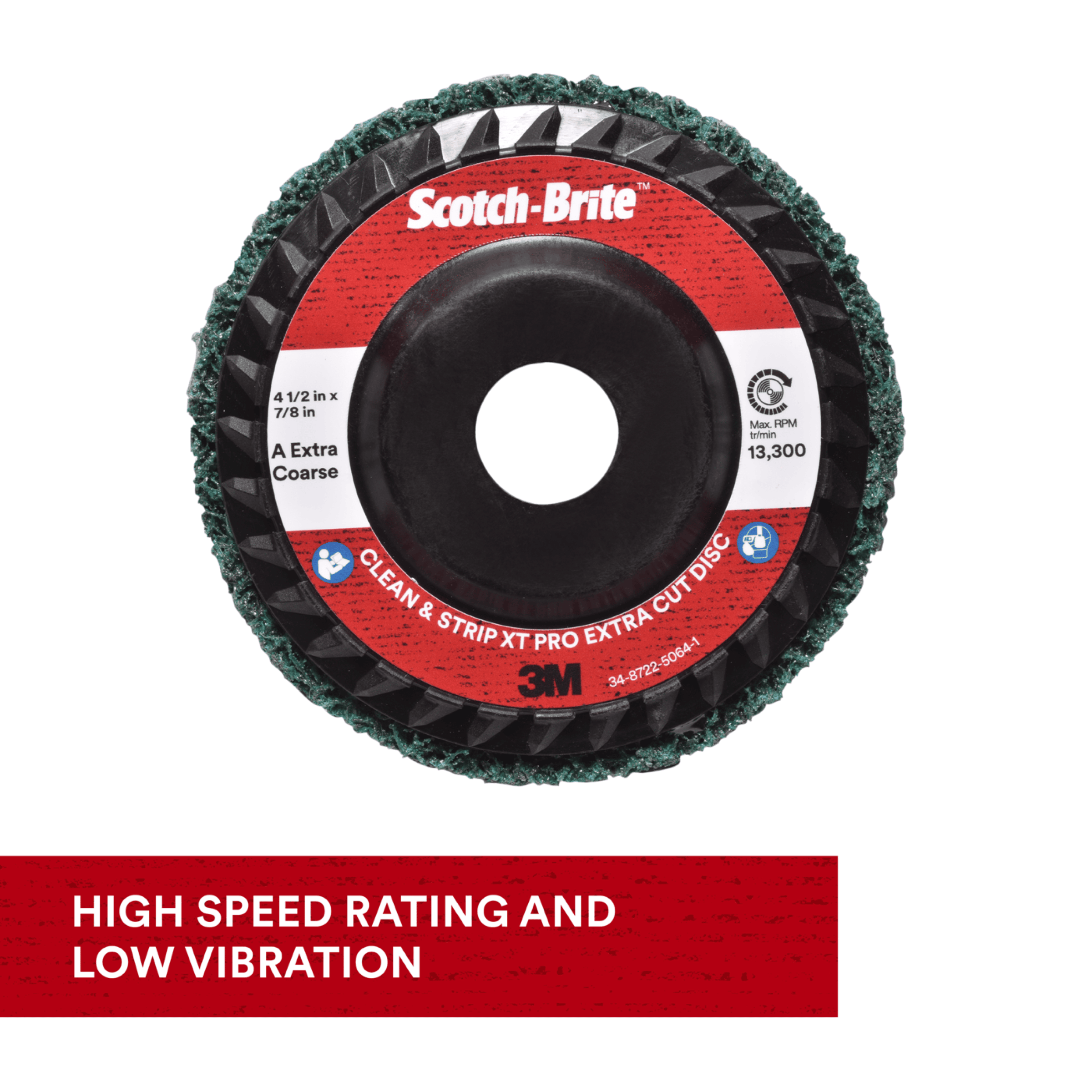 Scotch-Brite™ Clean and Strip XT Pro Extra Cut Disc, XC-DC, A/O Extra Coarse, Green, 4-1/2 in x 7/8 in, Type 27, 10 ea/Case