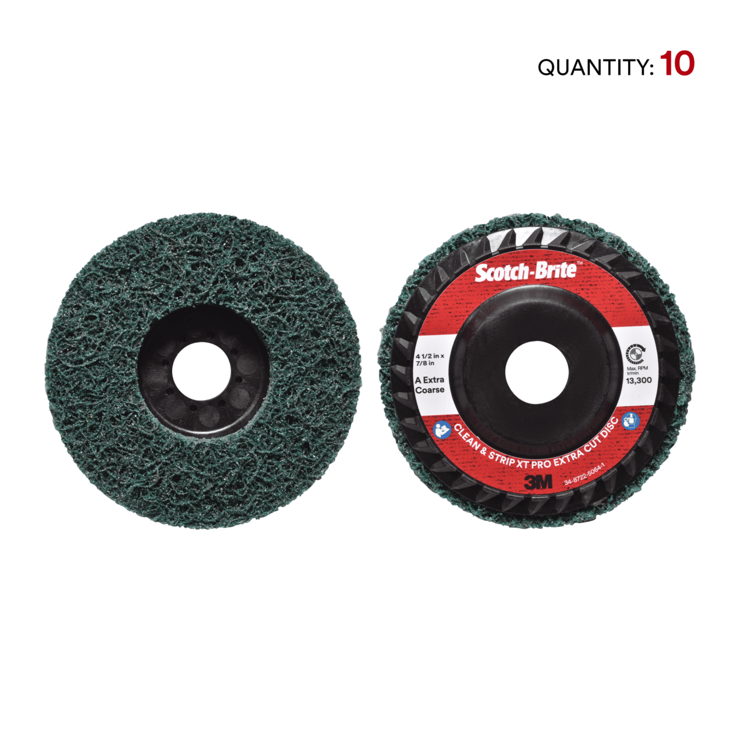 Scotch-Brite™ Clean and Strip XT Pro Extra Cut Disc, XC-DC, A/O Extra Coarse, Green, 4-1/2 in x 7/8 in, Type 27, 10 ea/Case
