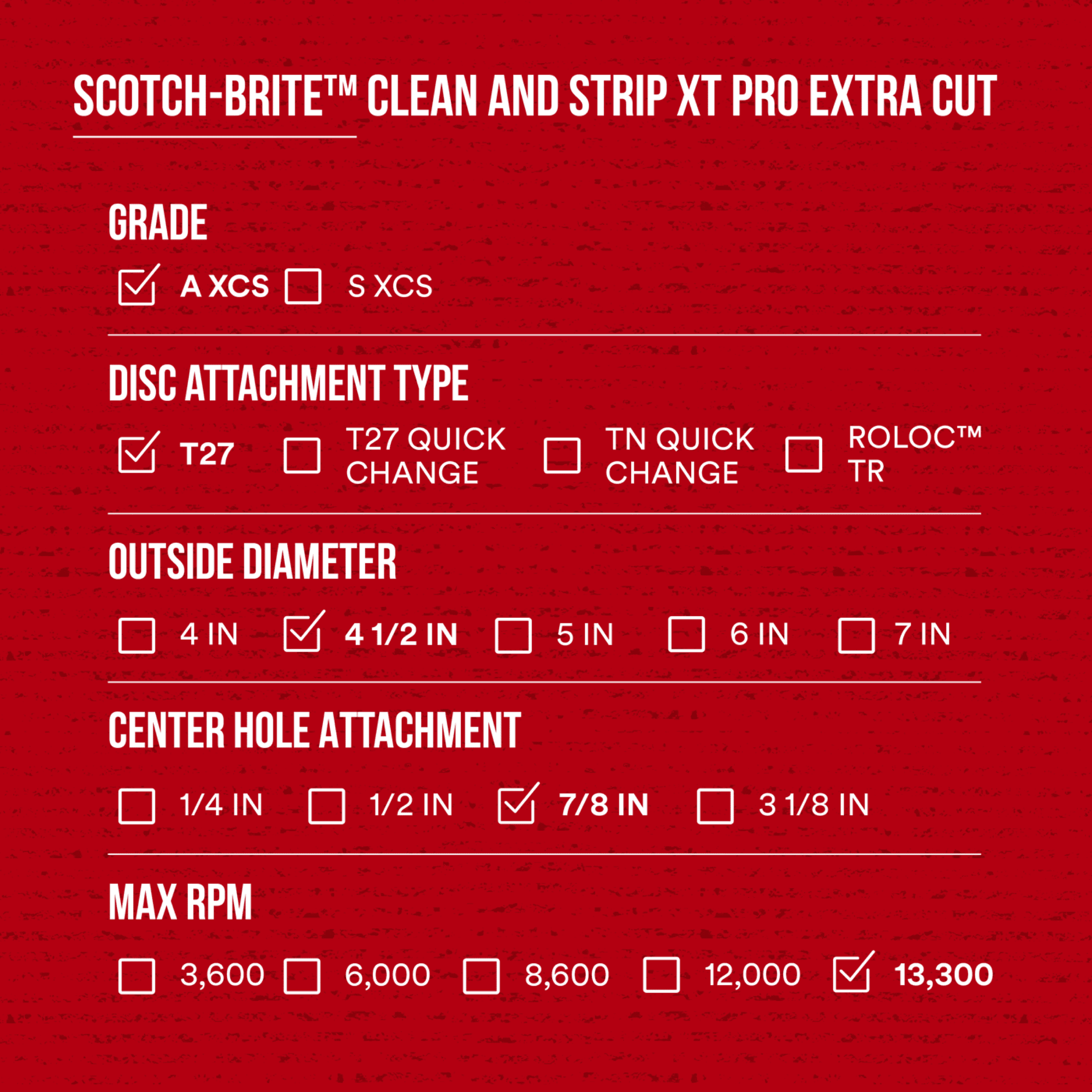 Scotch-Brite™ Clean and Strip XT Pro Extra Cut Disc, XC-DC, A/O Extra Coarse, Green, 4-1/2 in x 7/8 in, Type 27, 10 ea/Case