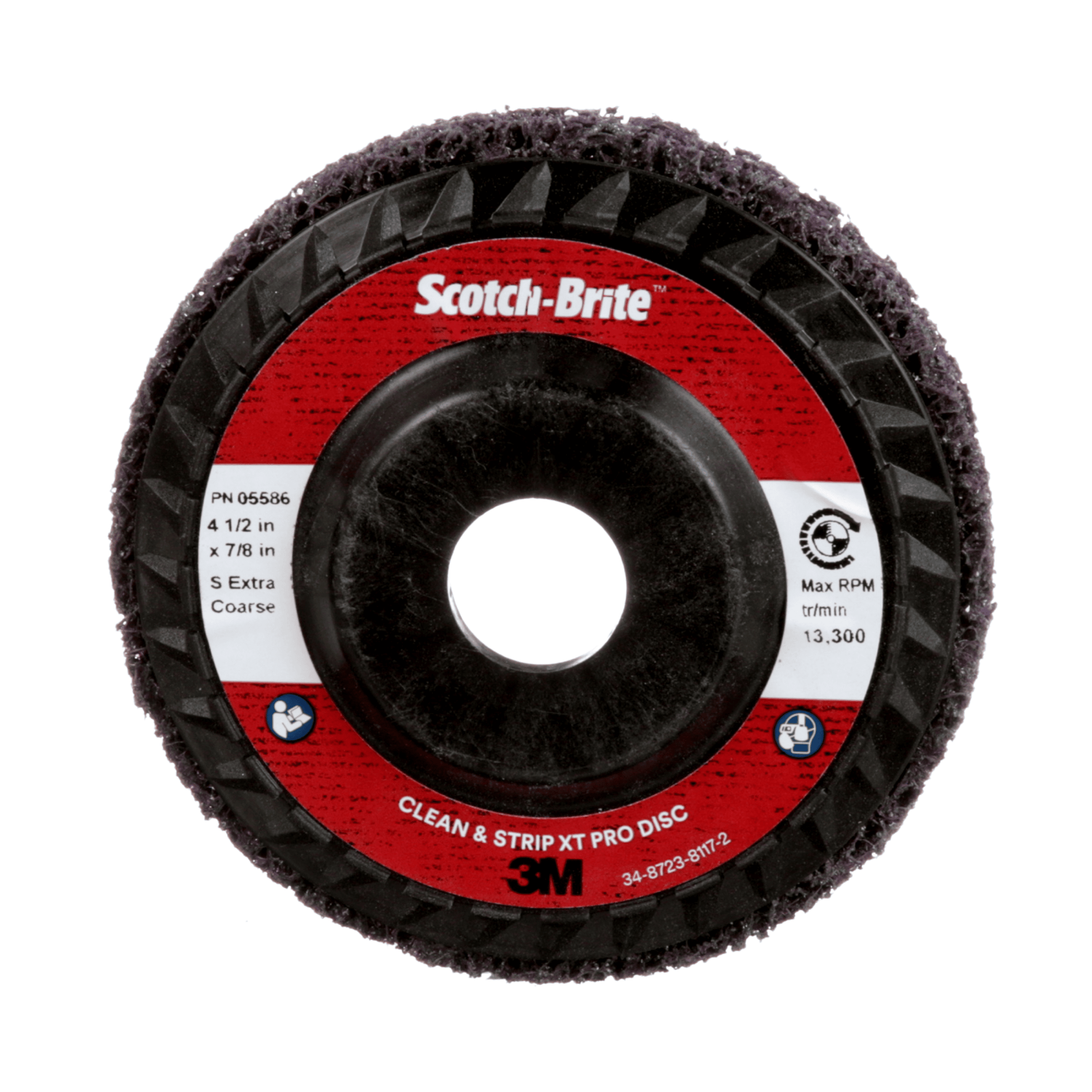 Scotch-Brite™ Clean and Strip XT Pro Disc, XO-DC, SiC Extra Coarse, Purple, 4-1/2 in x 7/8 in, Type 27, 10 ea/Case
