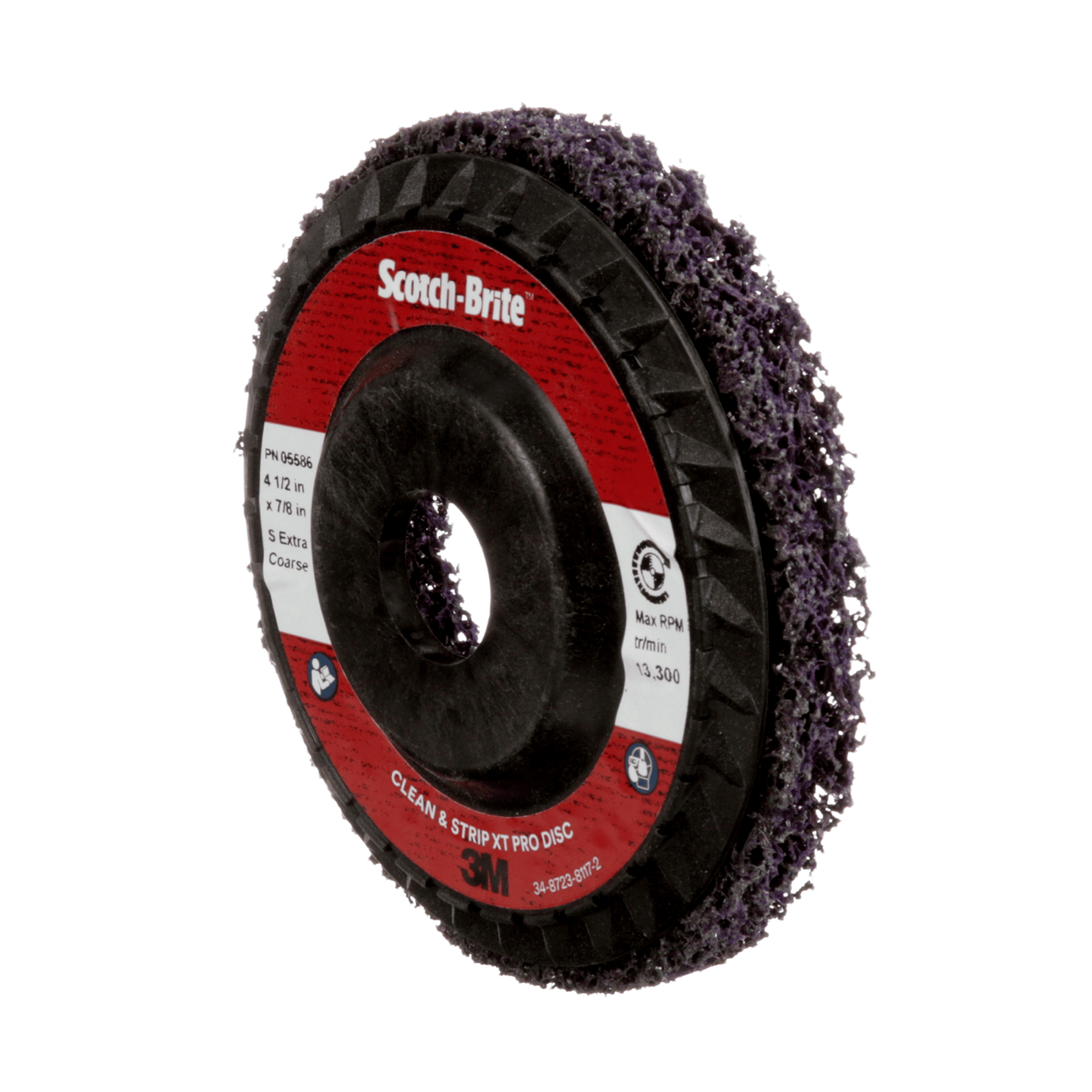 Scotch-Brite™ Clean and Strip XT Pro Disc, XO-DC, SiC Extra Coarse, Purple, 4-1/2 in x 7/8 in, Type 27, 10 ea/Case