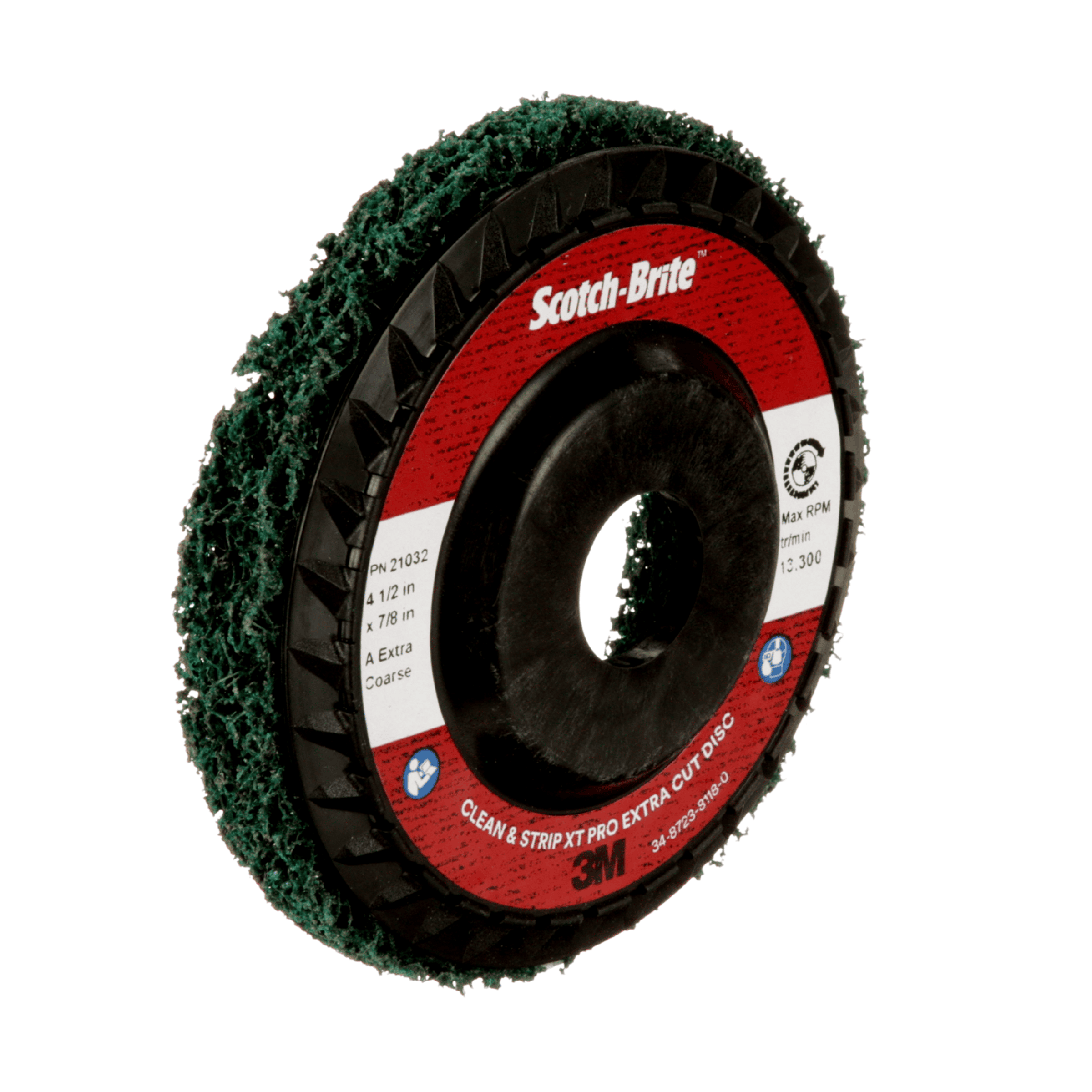 Scotch-Brite™ Clean and Strip XT Pro Extra Cut Disc, XC-DC, A/O Extra Coarse, Green, 4-1/2 in x 7/8 in, Type 27, 10 ea/Case