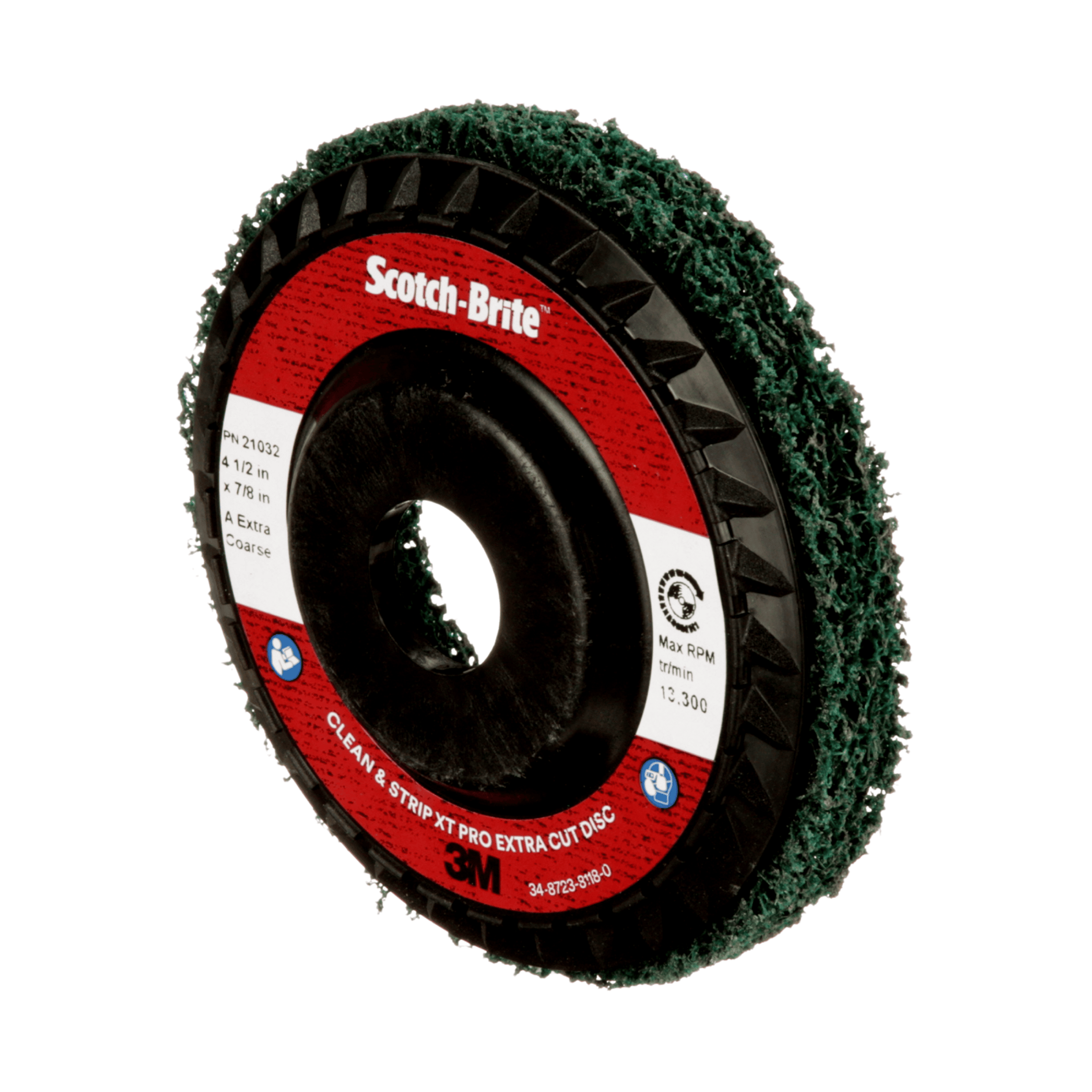 Scotch-Brite™ Clean and Strip XT Pro Extra Cut Disc, XC-DC, A/O Extra Coarse, Green, 4-1/2 in x 7/8 in, Type 27, 10 ea/Case