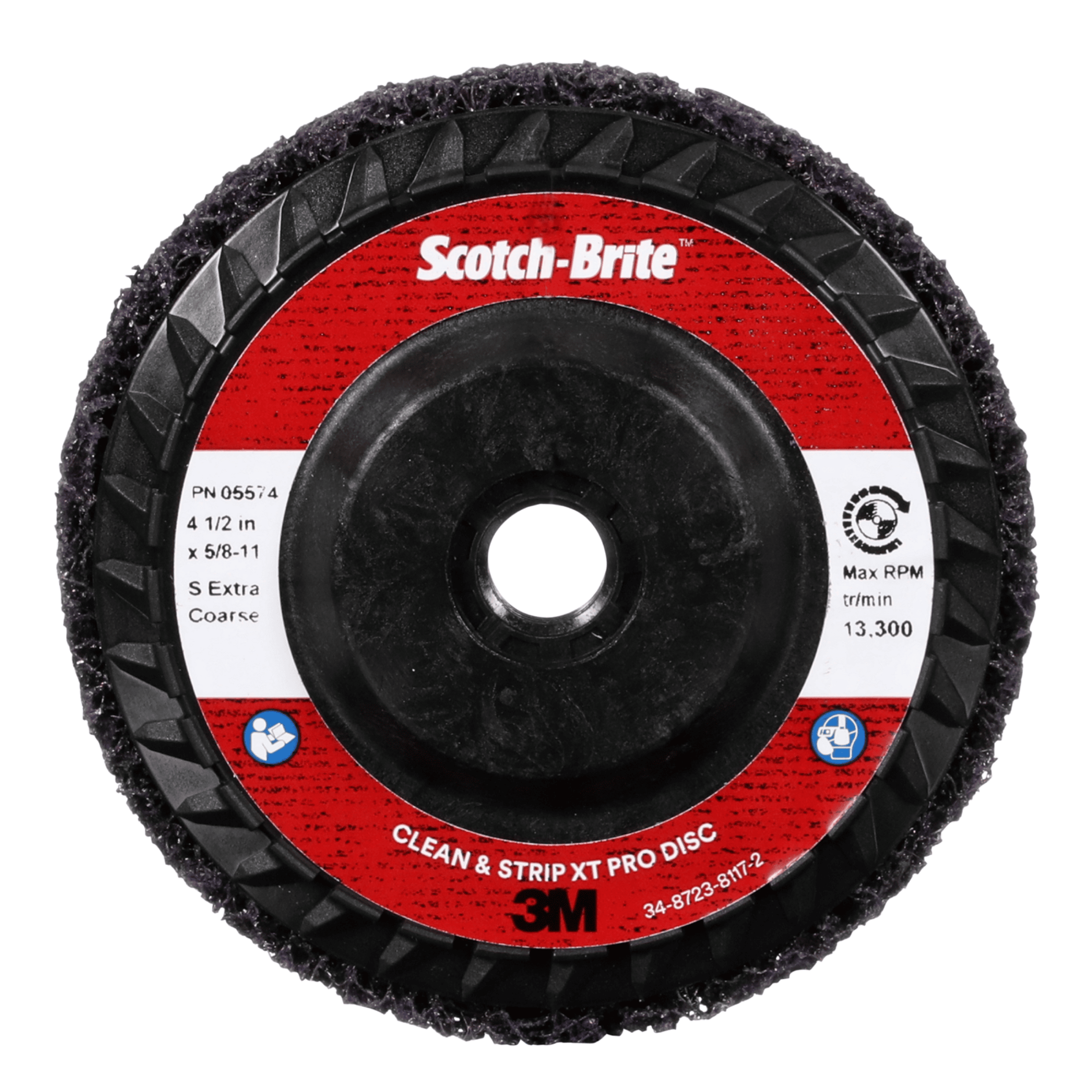 Scotch-Brite™ Clean and Strip XT Pro Disc, XO-DC, SiC Extra Coarse, Purple, 4-1/2 in x 5/8"-11, Type 27, 10 ea/Case