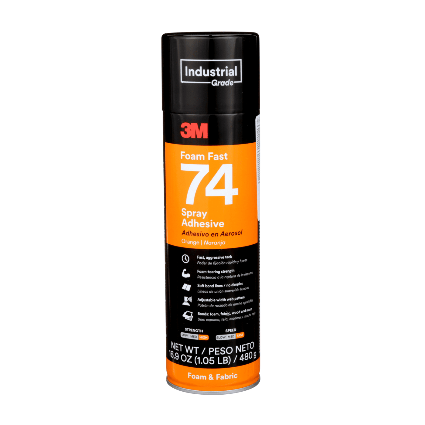 3M™ Foam Fast Spray Adhesive 74, Orange, 24 fl oz Can (Net Wt 16.9 oz), 12/Case, NOT FOR SALE IN CA AND OTHER STATES