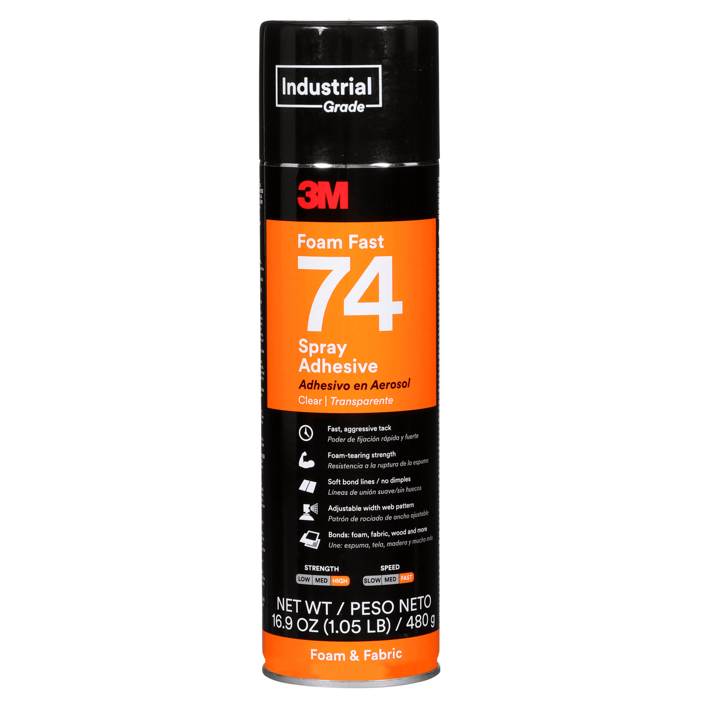 3M™ Foam Fast Spray Adhesive 74, Clear, 24 fl oz Can (Net Wt 16.9 oz), 12/Case, NOT FOR SALE IN CA AND OTHER STATES