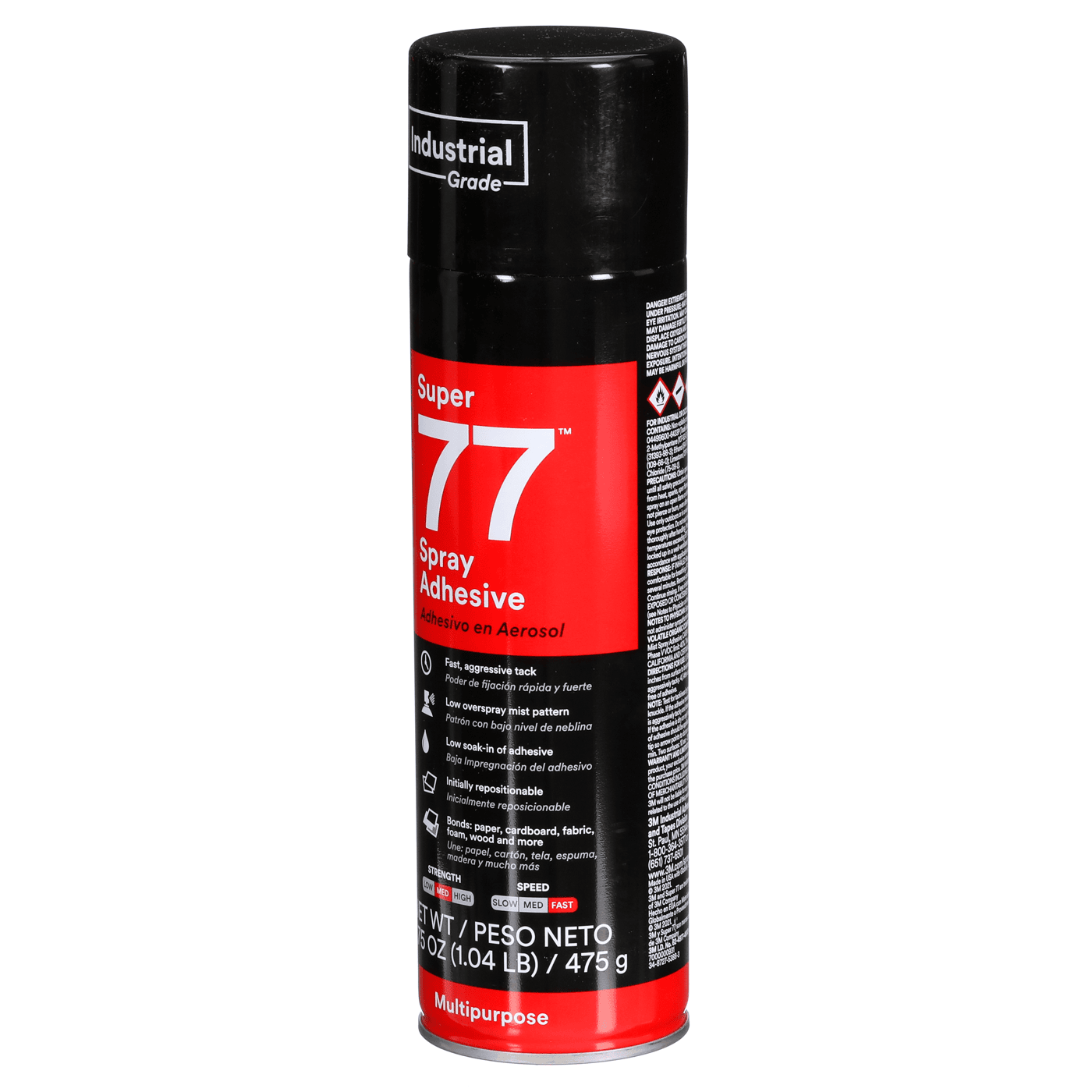 3M™ Super 77™ Multipurpose Spray Adhesive, 24 fl oz Can (Net Wt 16.75 oz), 12/Case, NOT FOR SALE IN CA AND OTHER STATES