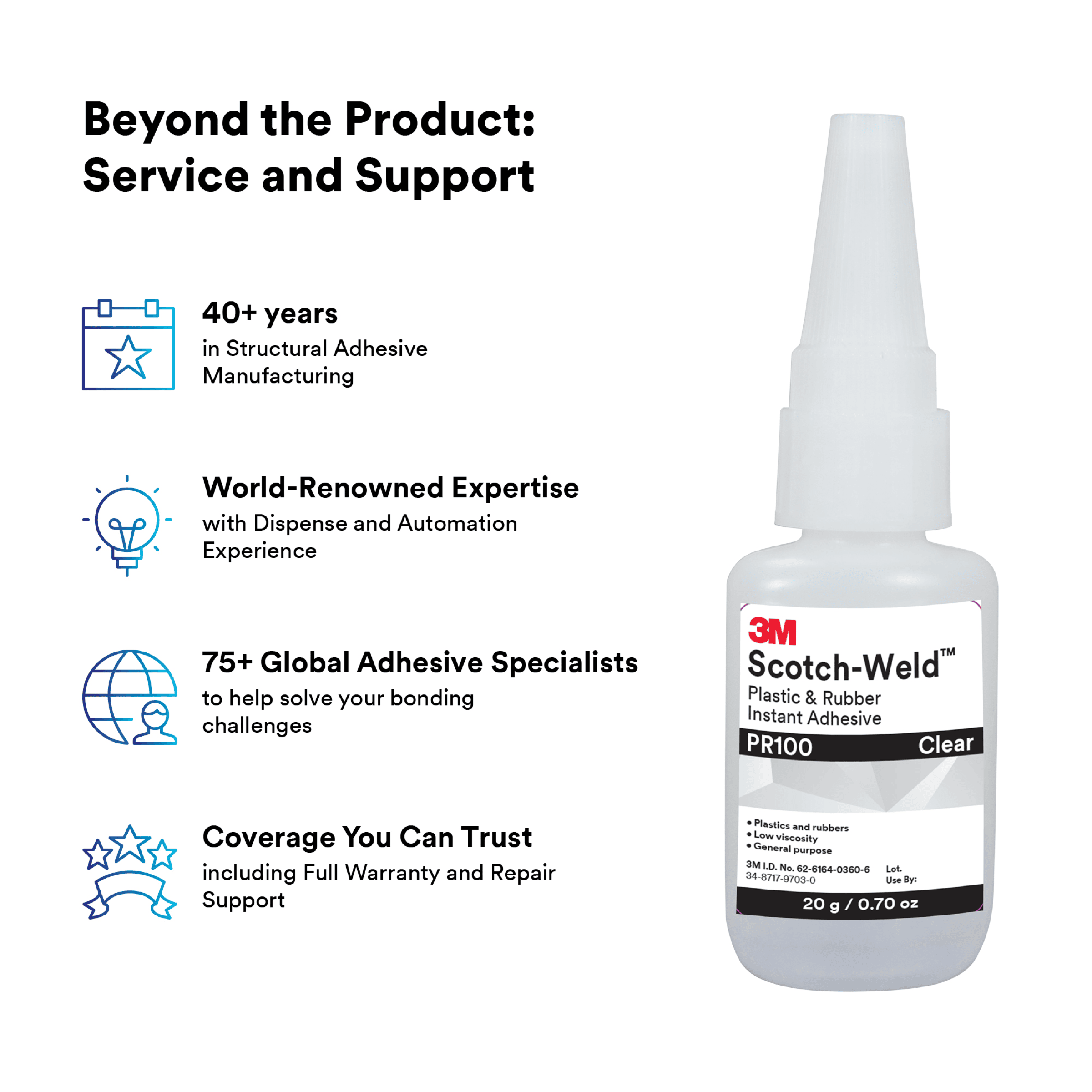 3M™ Scotch-Weld™ Plastic & Rubber Instant Adhesive PR100, Clear, 20 Gram, 10 Bottles/Case