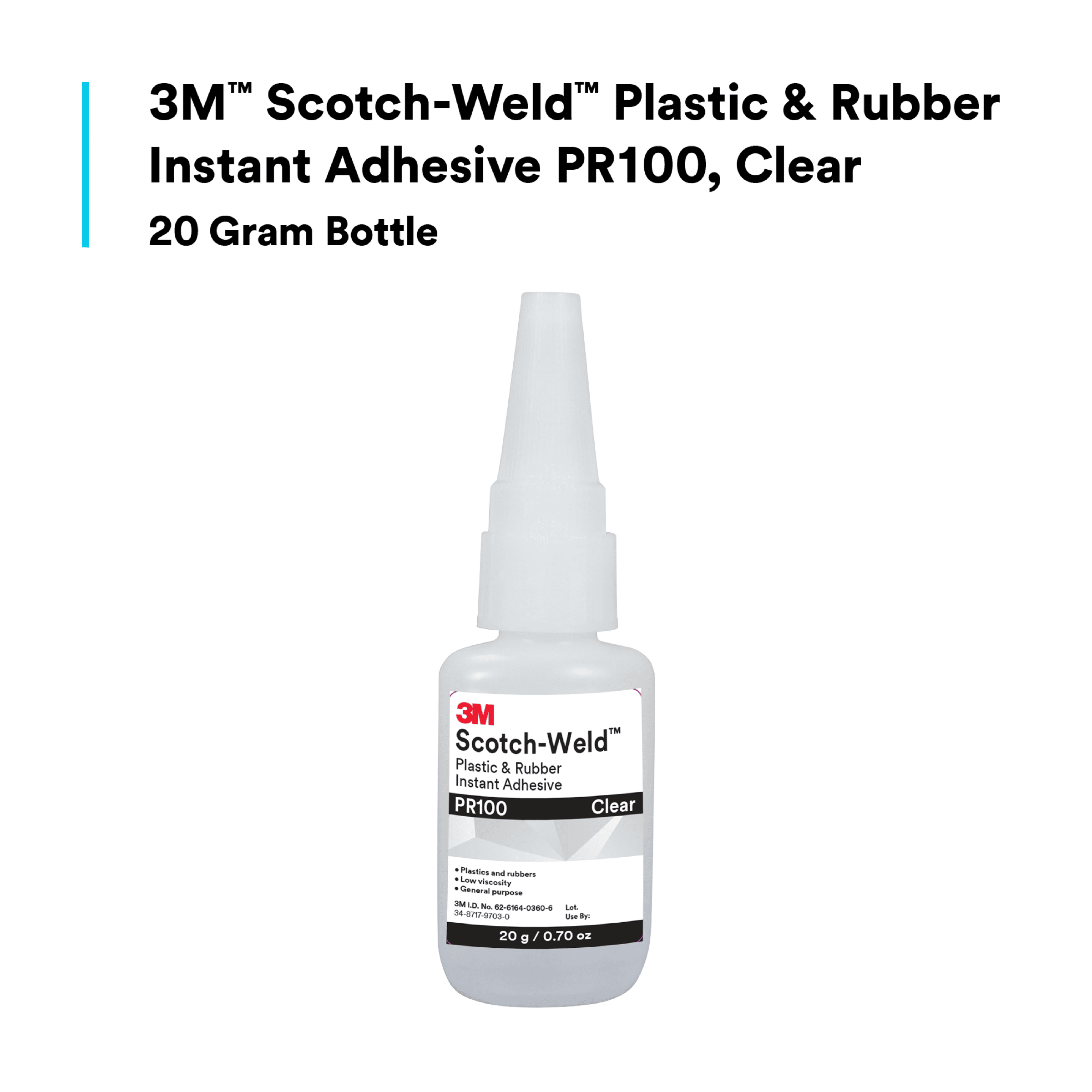 3M™ Scotch-Weld™ Plastic & Rubber Instant Adhesive PR100, Clear, 20 Gram, 10 Bottles/Case