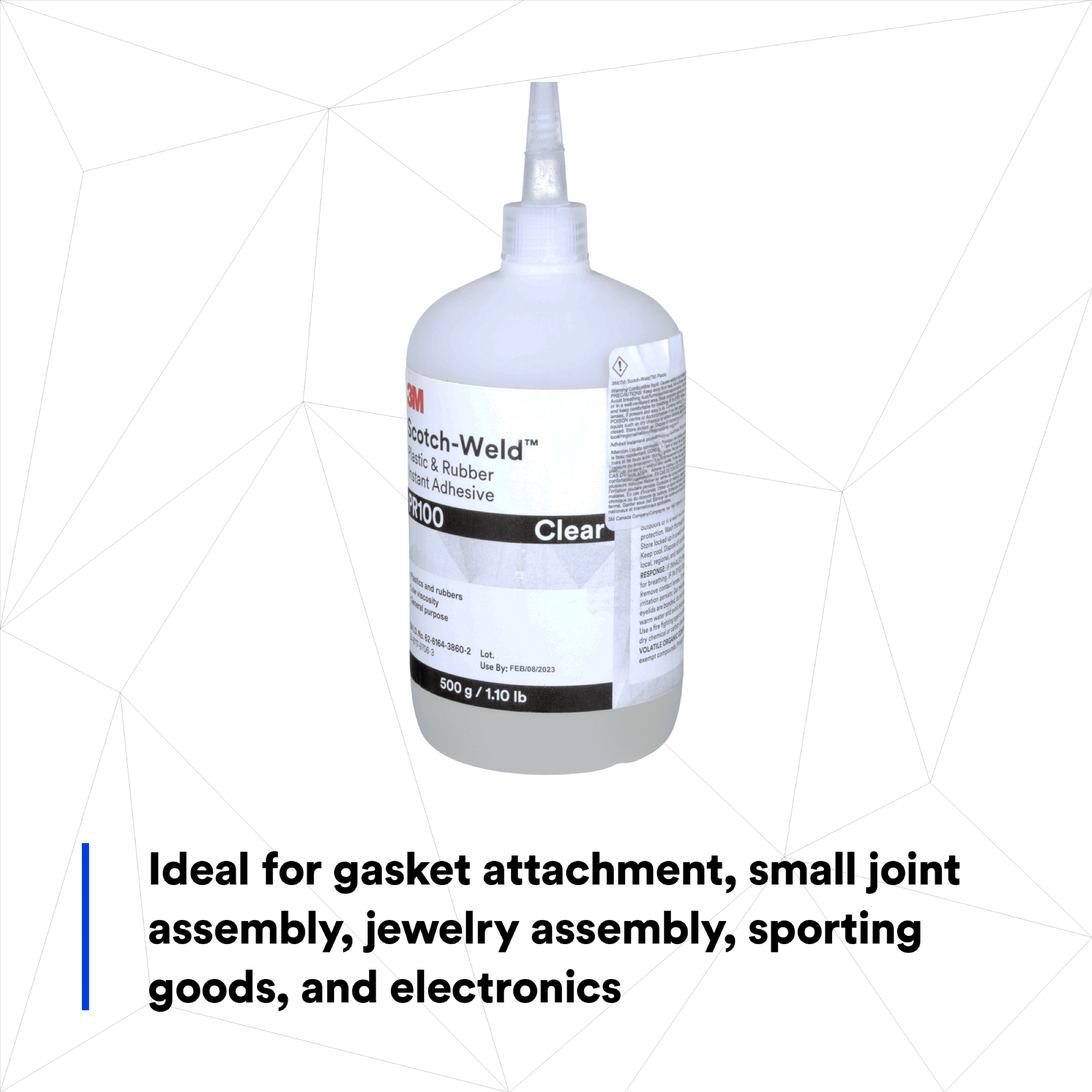 3M™ Scotch-Weld™ Plastic & Rubber Instant Adhesive PR100, Clear, 20 Gram, 10 Bottles/Case