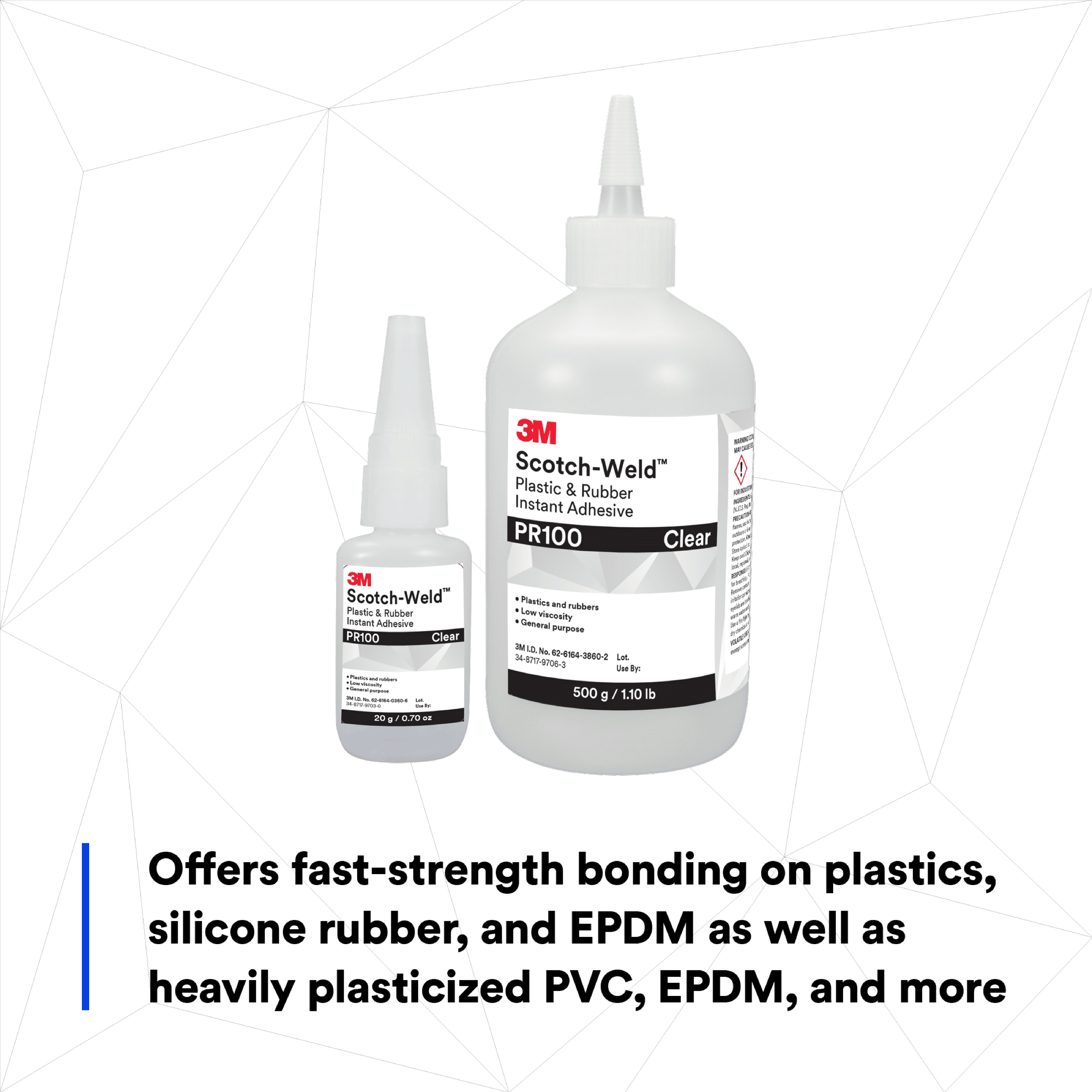 3M™ Scotch-Weld™ Plastic & Rubber Instant Adhesive PR100, Clear, 20 Gram, 10 Bottles/Case
