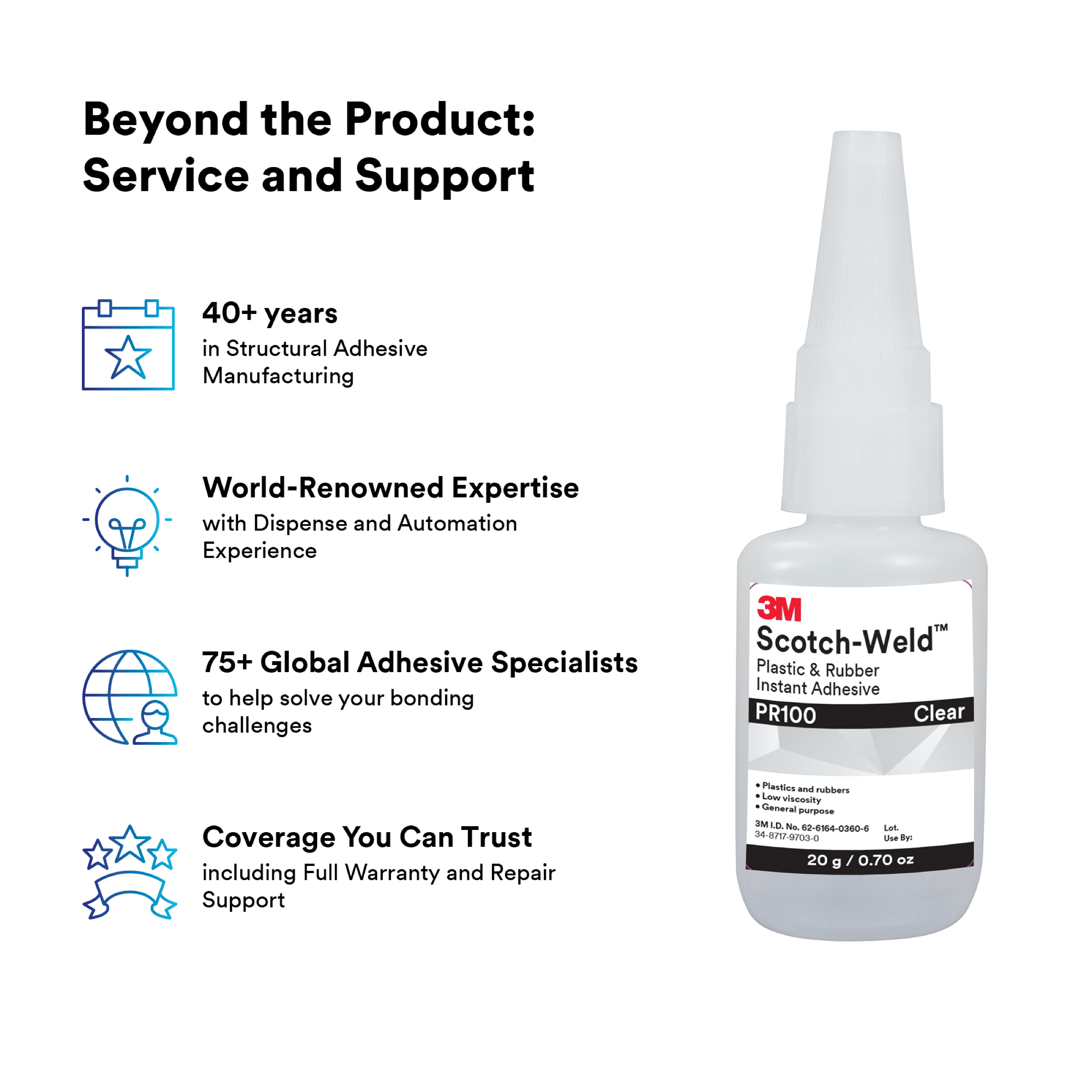 3M™ Scotch-Weld™ Plastic & Rubber Instant Adhesive PR100, Clear, 20 Gram, 10 Bottles/Case