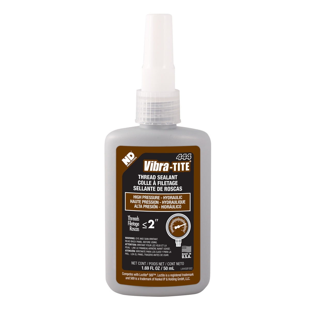 44450 - Vibra-Tite 444 Hydraulic Sealant – High Pressure Thread Sealant - Brown - 50mL